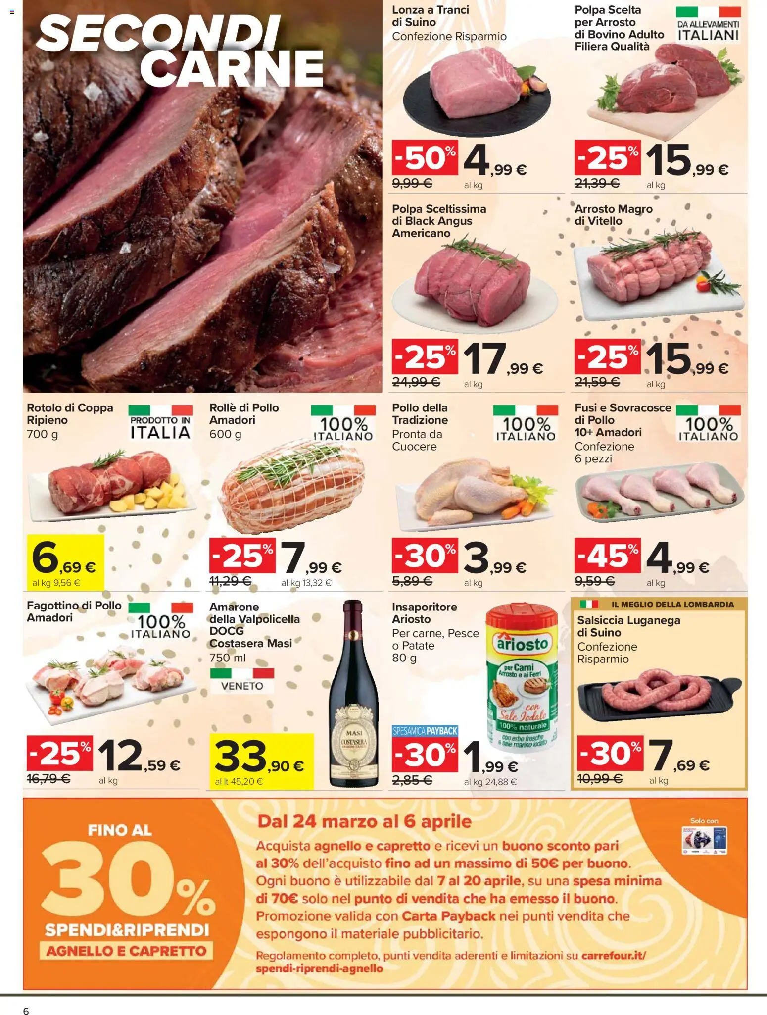 Volantino Carrefour del 24.03.2026 | Pagina: 6 | Prodotti: Arrosto, Patate, Sale, Suino