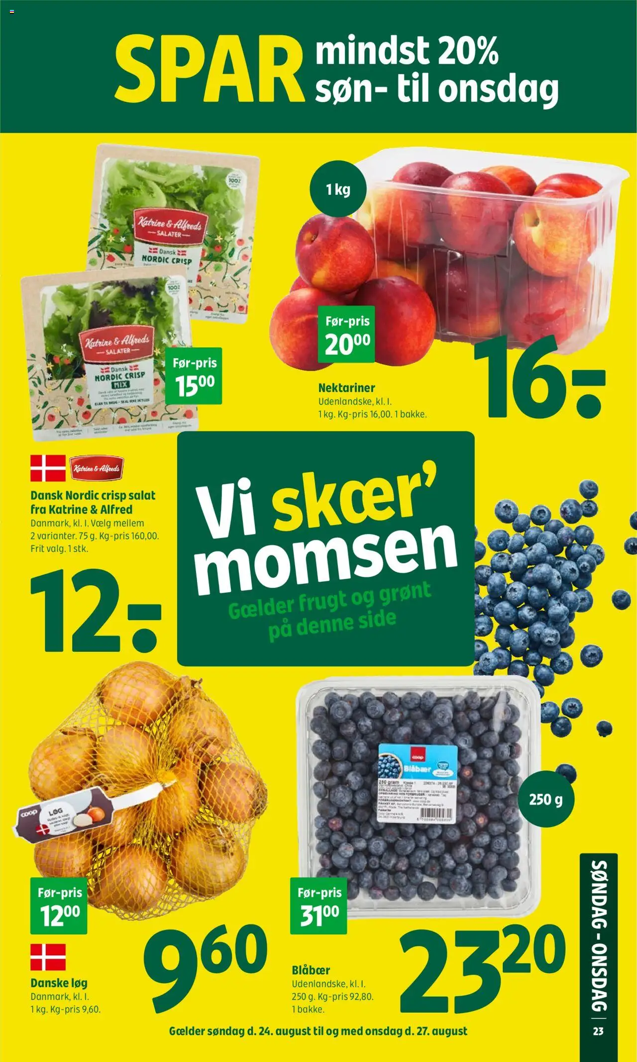 Coop 365 Tilbudsavis gyldig fra 21.08.2025 | Side: 8 | Produkter: Blåbær, Salat, Løg, Nektariner
