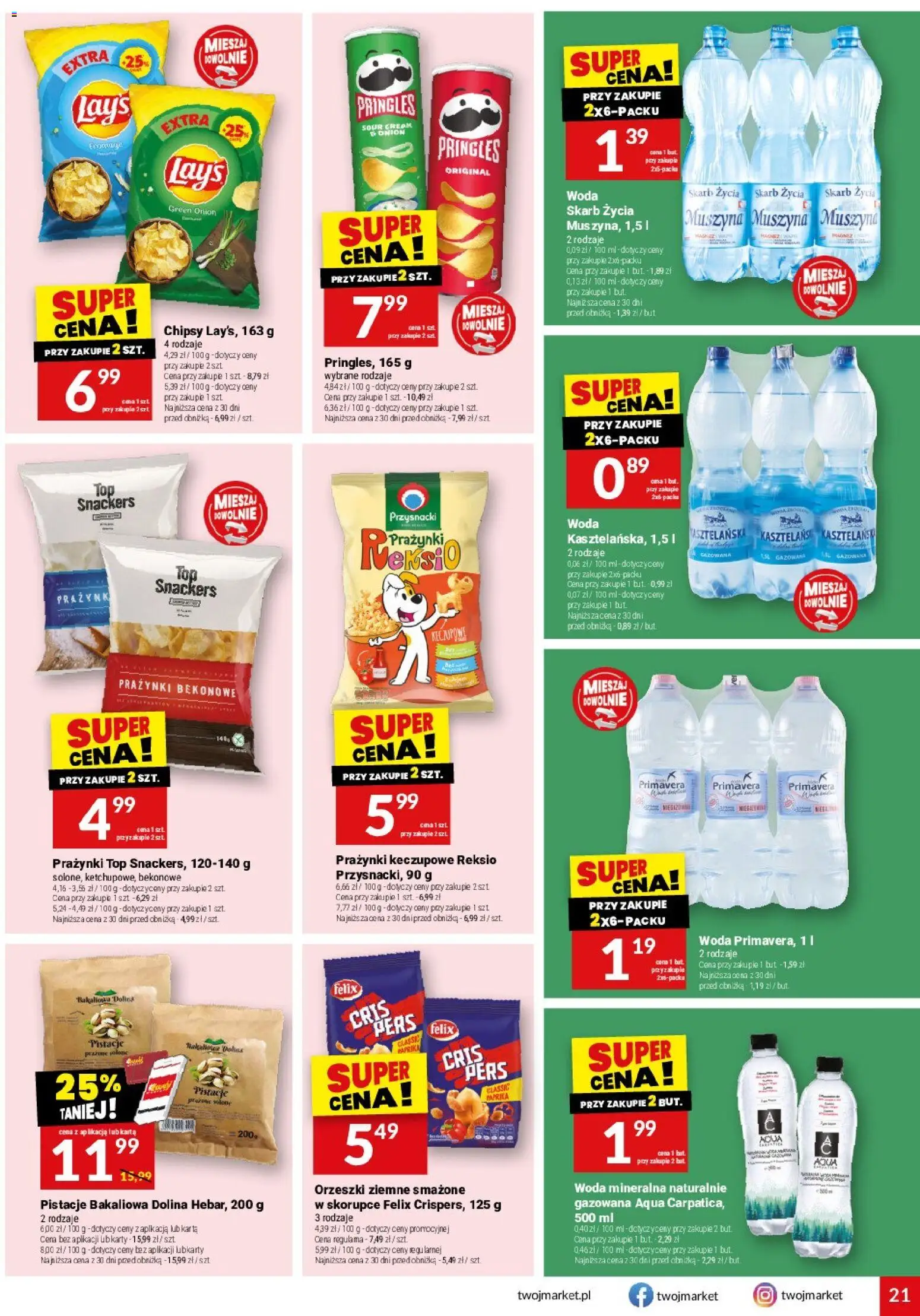 Twój Market Gazetka od 18.02.2026 | Strona: 21 | Produkty: Top, Chipsy, Orzeszki ziemne, Pringles