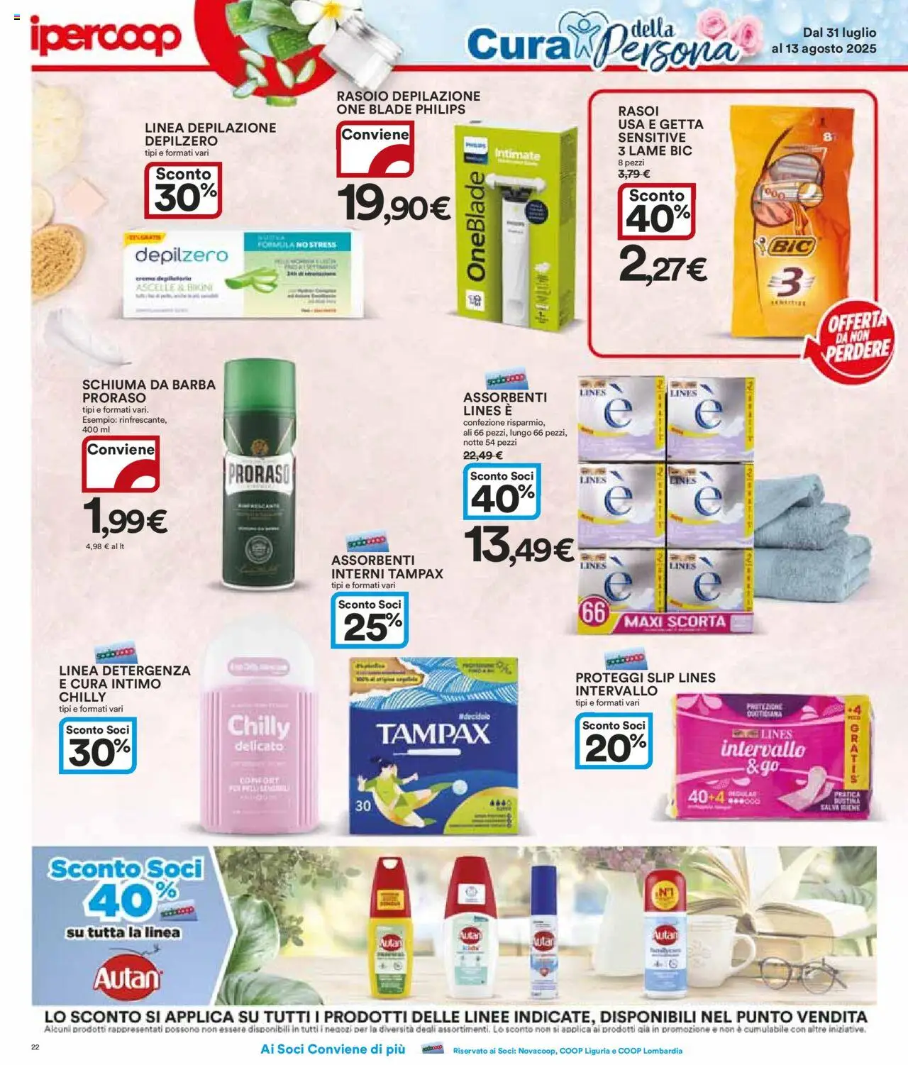 Volantino Ipercoop del 31.07.2025 | Pagina: 22 | Prodotti: Crema, Schiuma da barba, Crema depilatoria, Intimo
