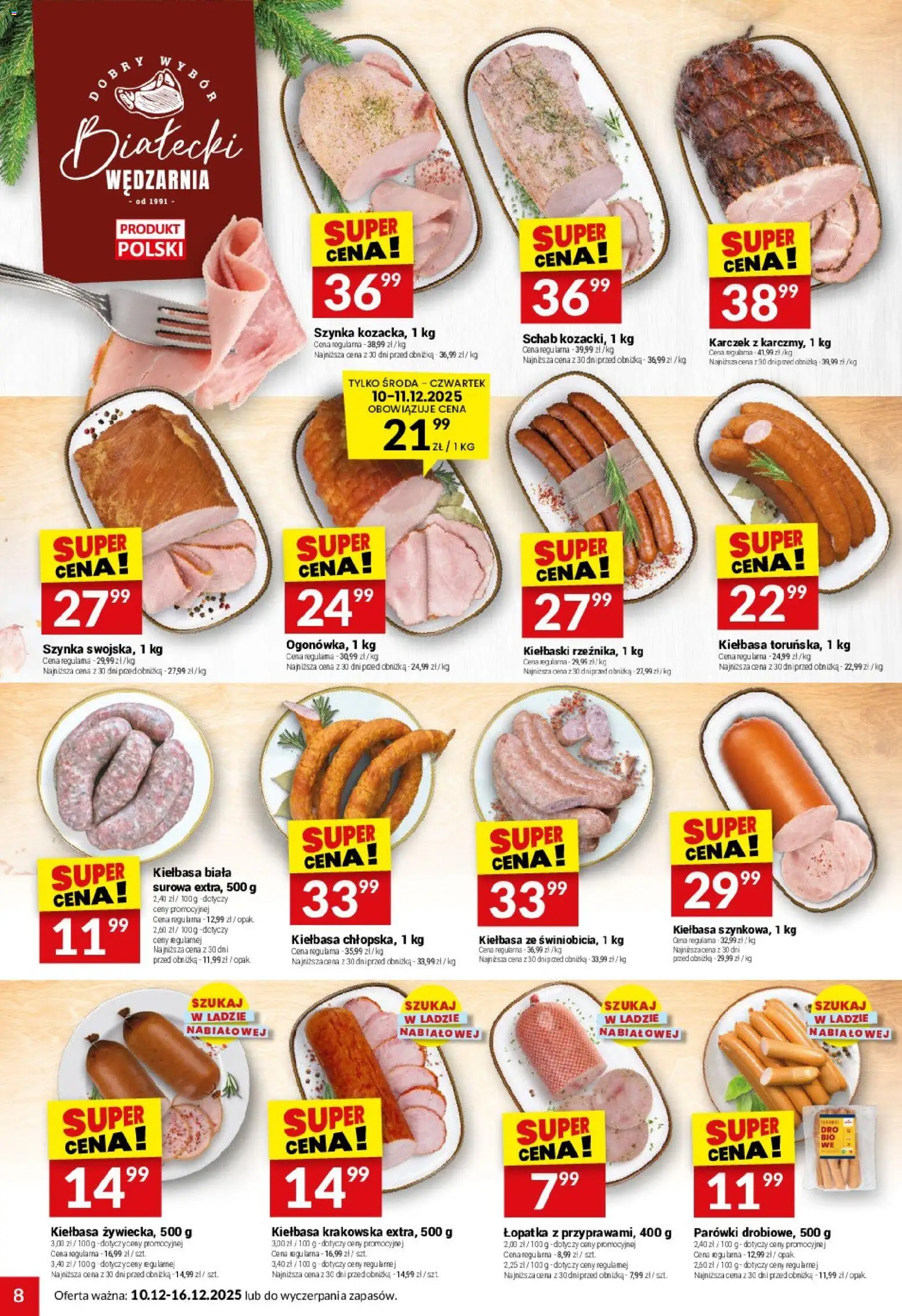 Twój Market Gazetka od 10.12.2025 | Strona: 8 | Produkty: Kiełbasa, Schab, Kiełbaski, Kiełbasa krakowska