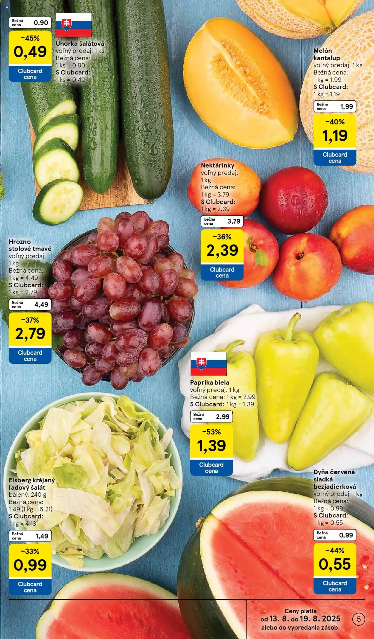 Tesco Hypermarket - leták │ platný od 13.08.2025 | Strana: 5 | Produkty: Paprika, Šalát, Melón, Hrozno