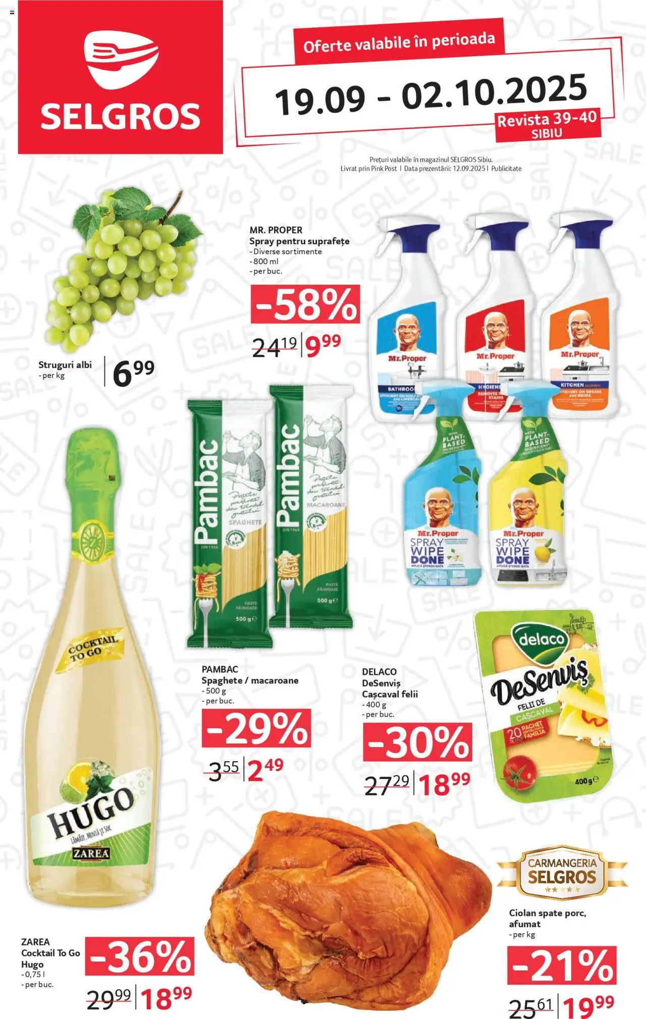 Noul catalog Selgros – valabil de la 19.09.2025 | Pagină: 1 | Produse: Struguri, Light Kedi Konservesi, Cașcaval, Paste
