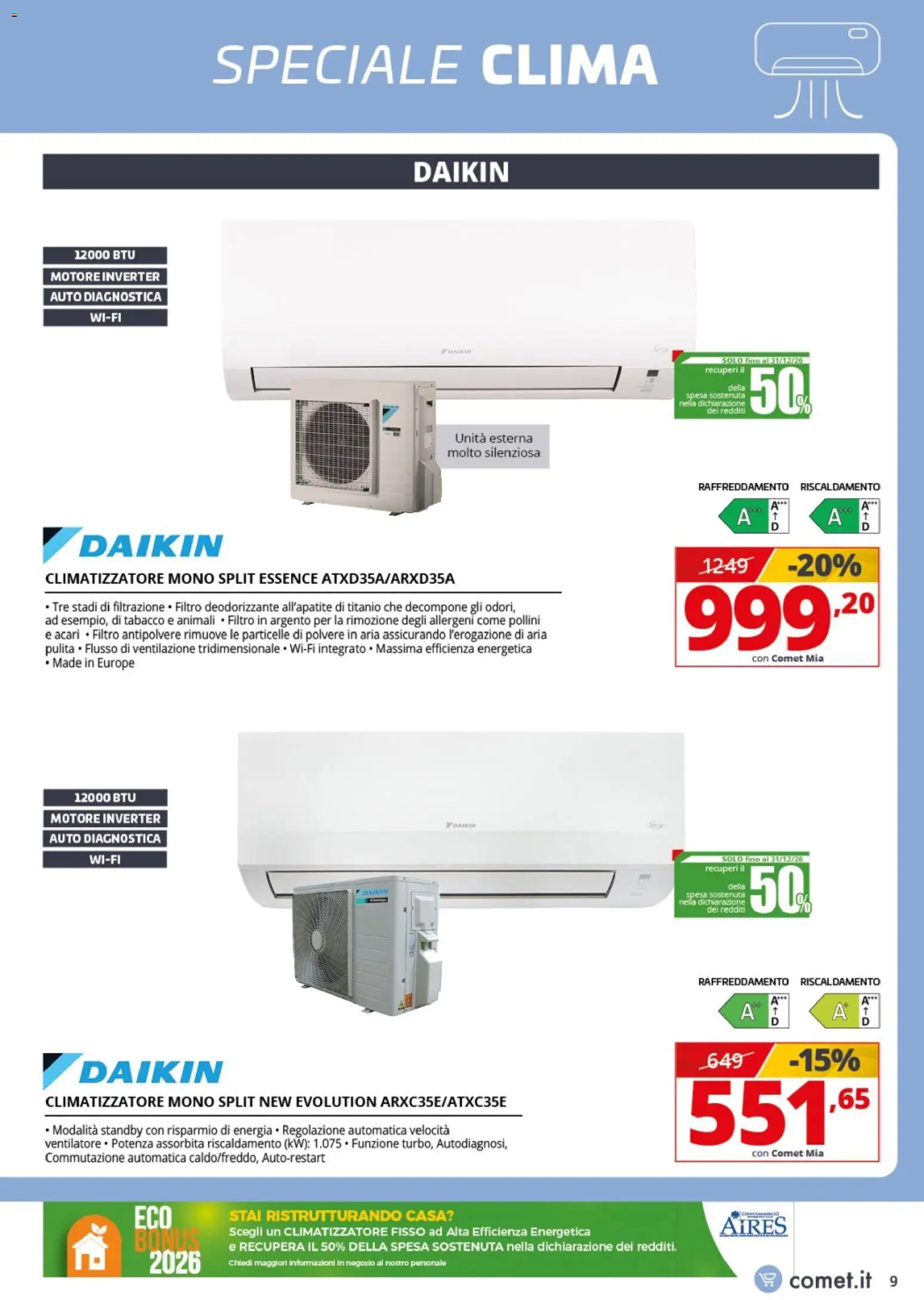 Volantino Comet del 20.03.2026 | Pagina: 9 | Prodotti: Ventilatore, Climatizzatore
