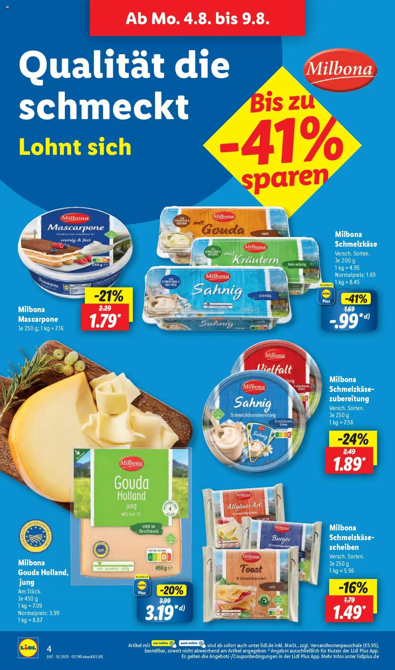 Lidl Prospekt Katzenelnbogen - gültig ab dem 04.08.2025 | Seite: 6 | Produkte: Mascarpone, Toast, Burger, Frischkase