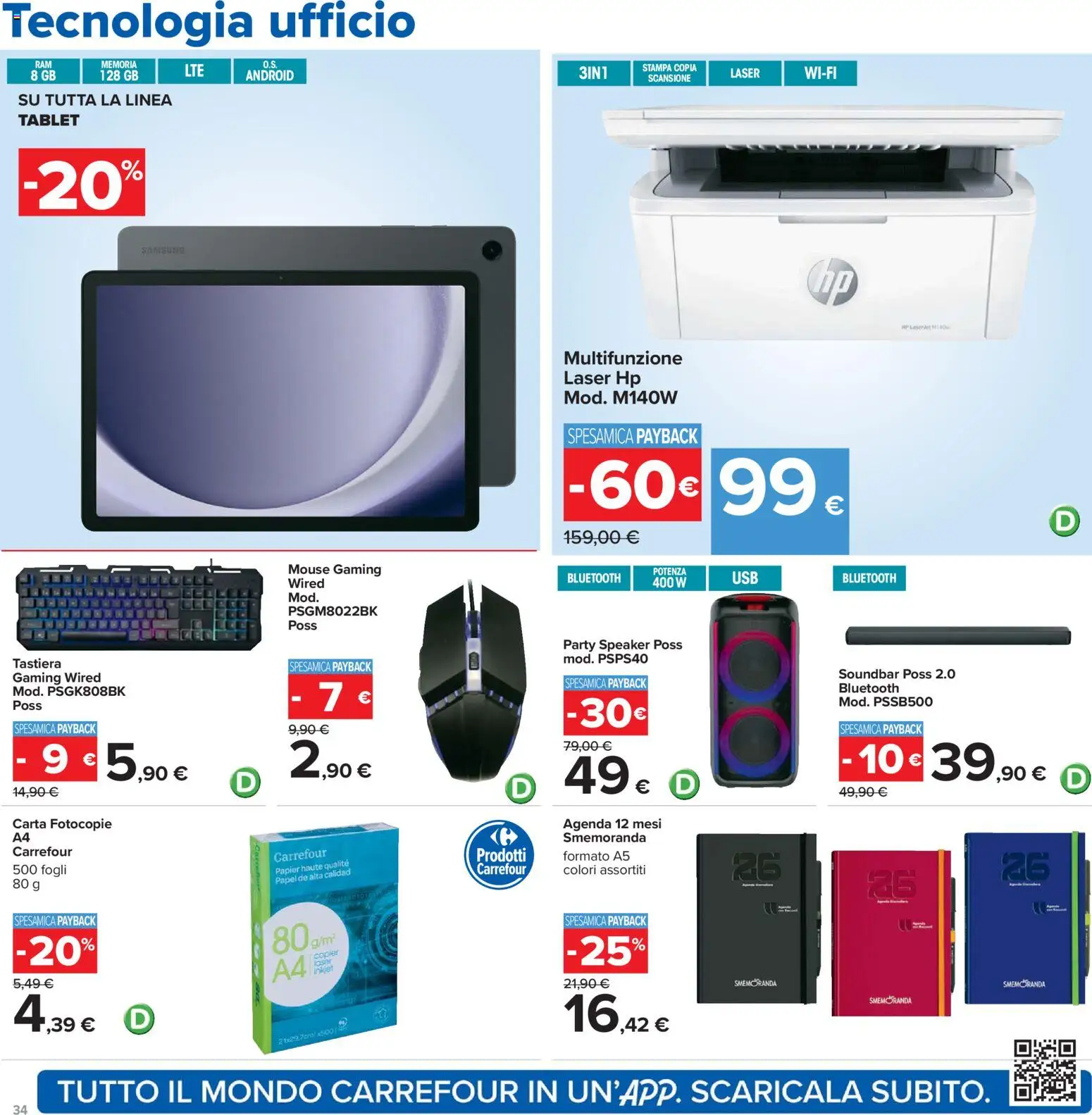 Volantino Carrefour del 07.11.2025 | Pagina: 34 | Prodotti: Soundbar, Tablet, Mouse, Stampa