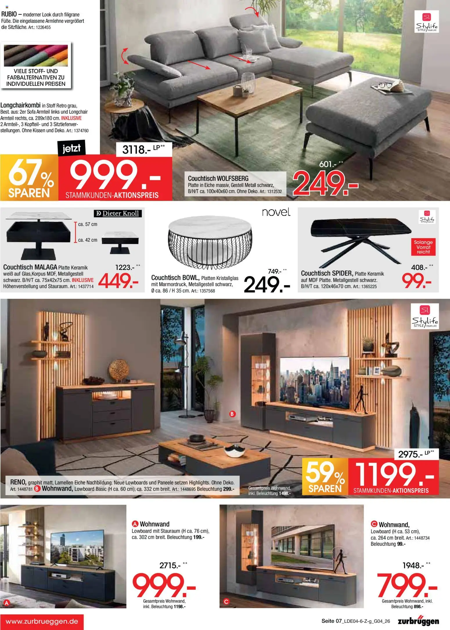 Zurbrüggen Italienische Wochen – gültig ab 11.04.2026 | Seite: 7 | Produkte: Wohnwand, Lowboard, Sofa, Couchtisch