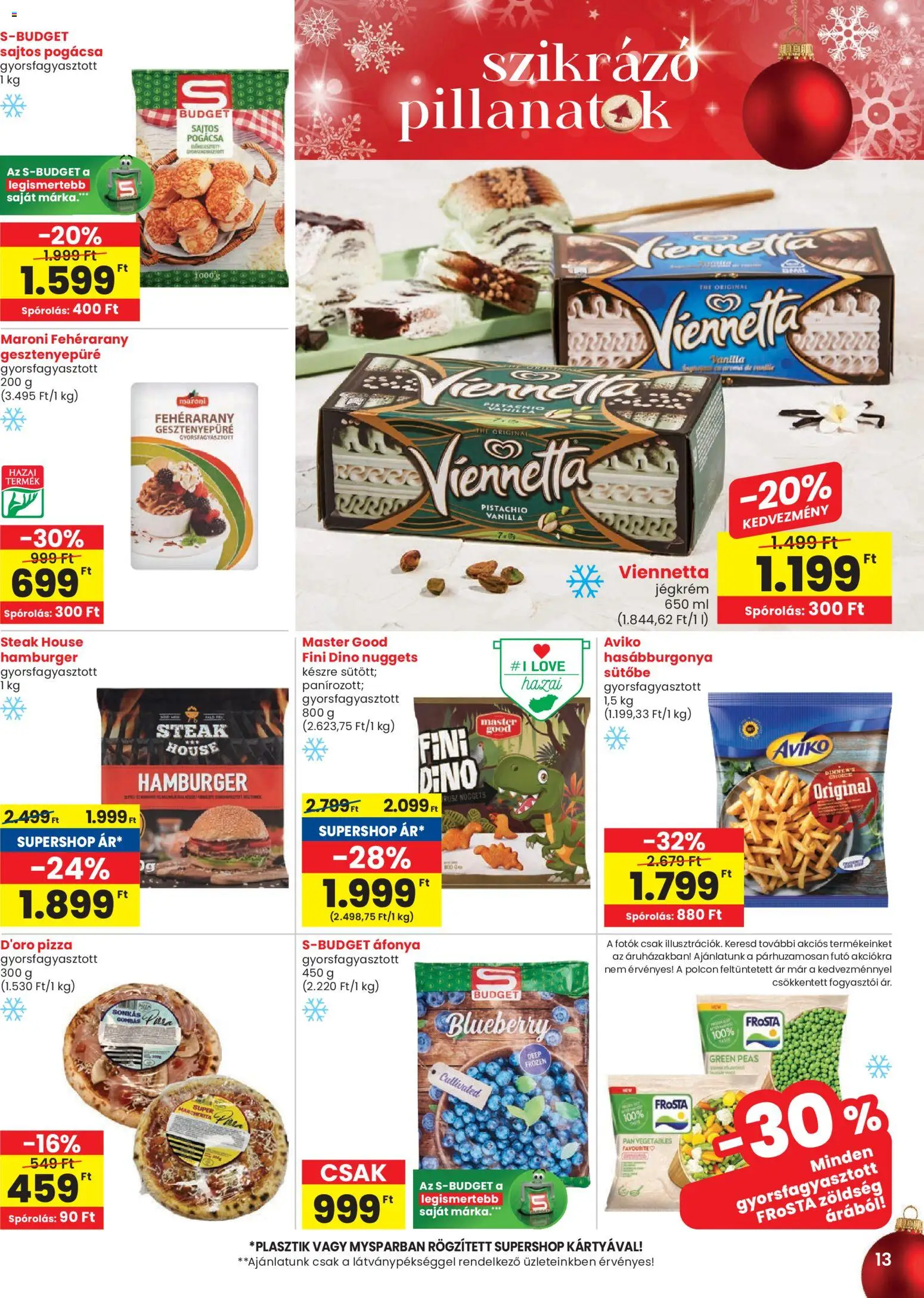 Spar akciós ujság - amely érvényes a következő dátumtól: 18.12.2025 | Oldal: 13 | Termékek: Hamburger, Zöldség, Pogácsa, Jégkrém