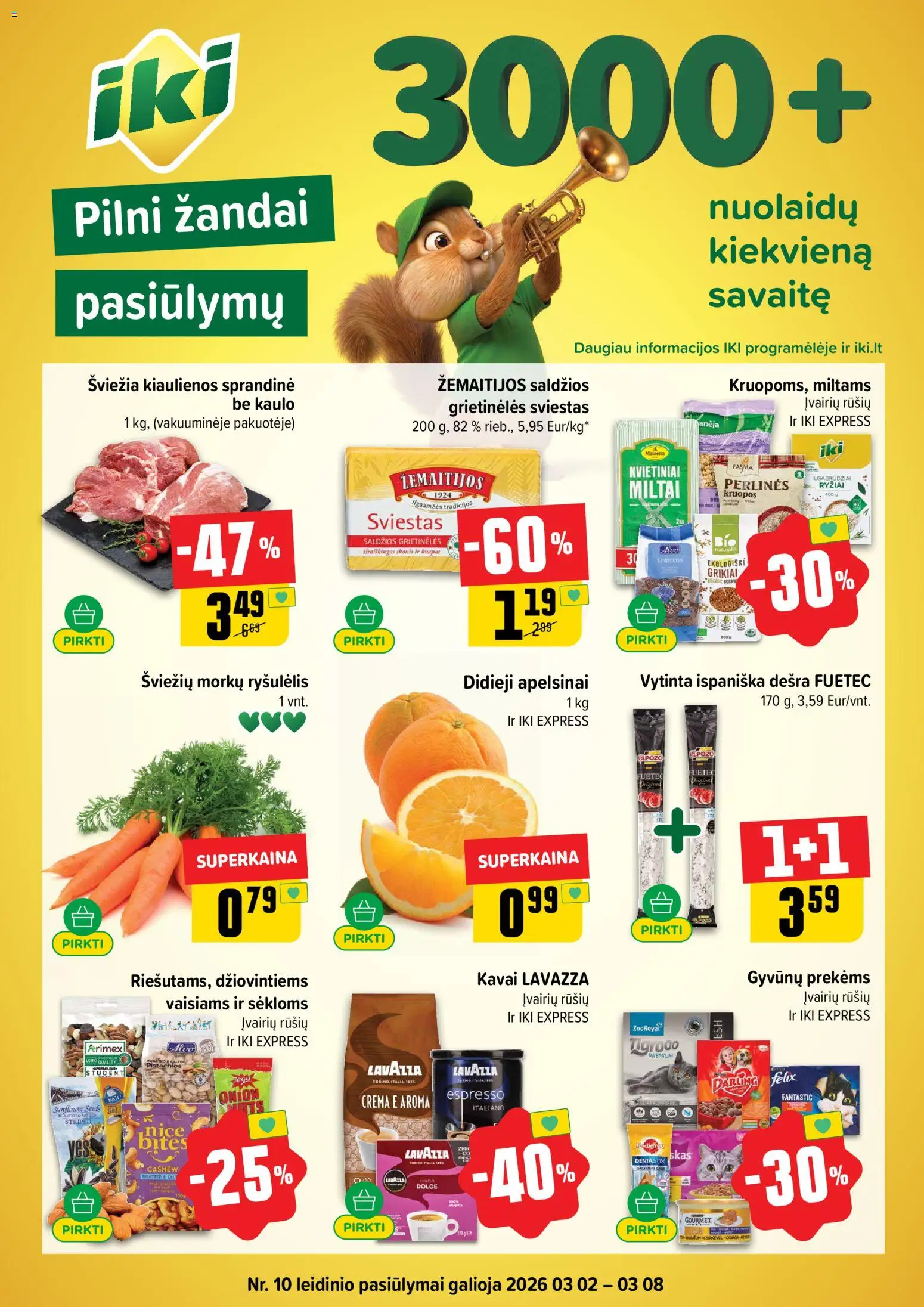 IKI akcijos nuo 02.03.2026 | Puslapis: 1 | Prekių: Kiaulienos, Grikiai, Kruopos, Ryžiai