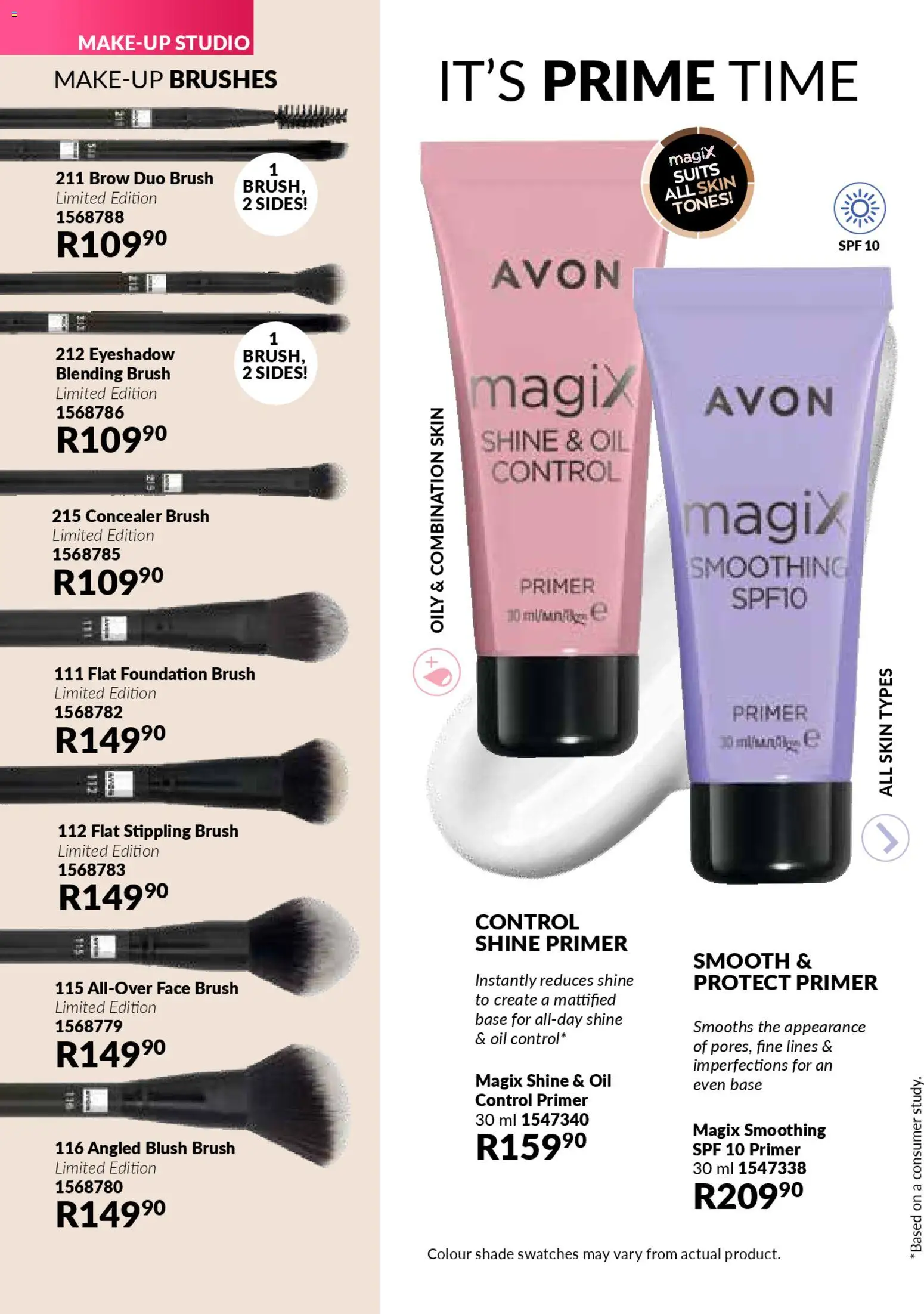 New Avon catalogue – valid from 01.01.2026 | Page: 54 | Products: Primer, Foundation, Brush, Makeup brushes