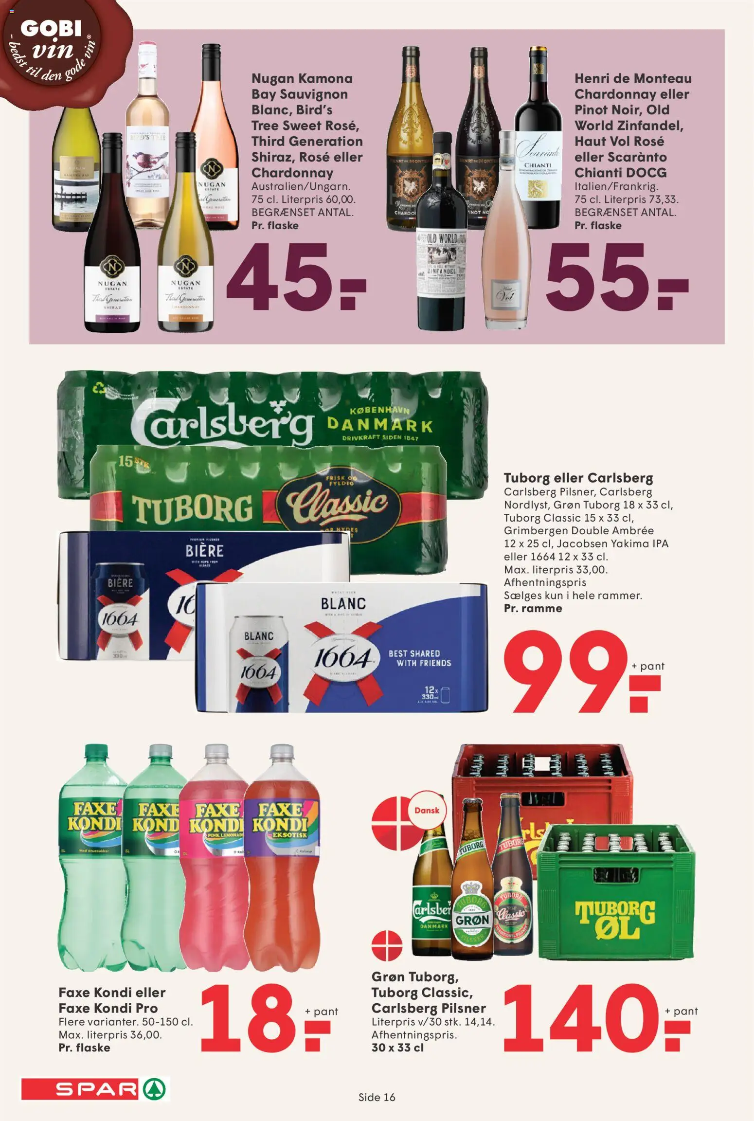 Spar tilbudsavis – gyldig fra 10.04.2026 | Side: 16 | Produkter: Vin, Faxe Kondi