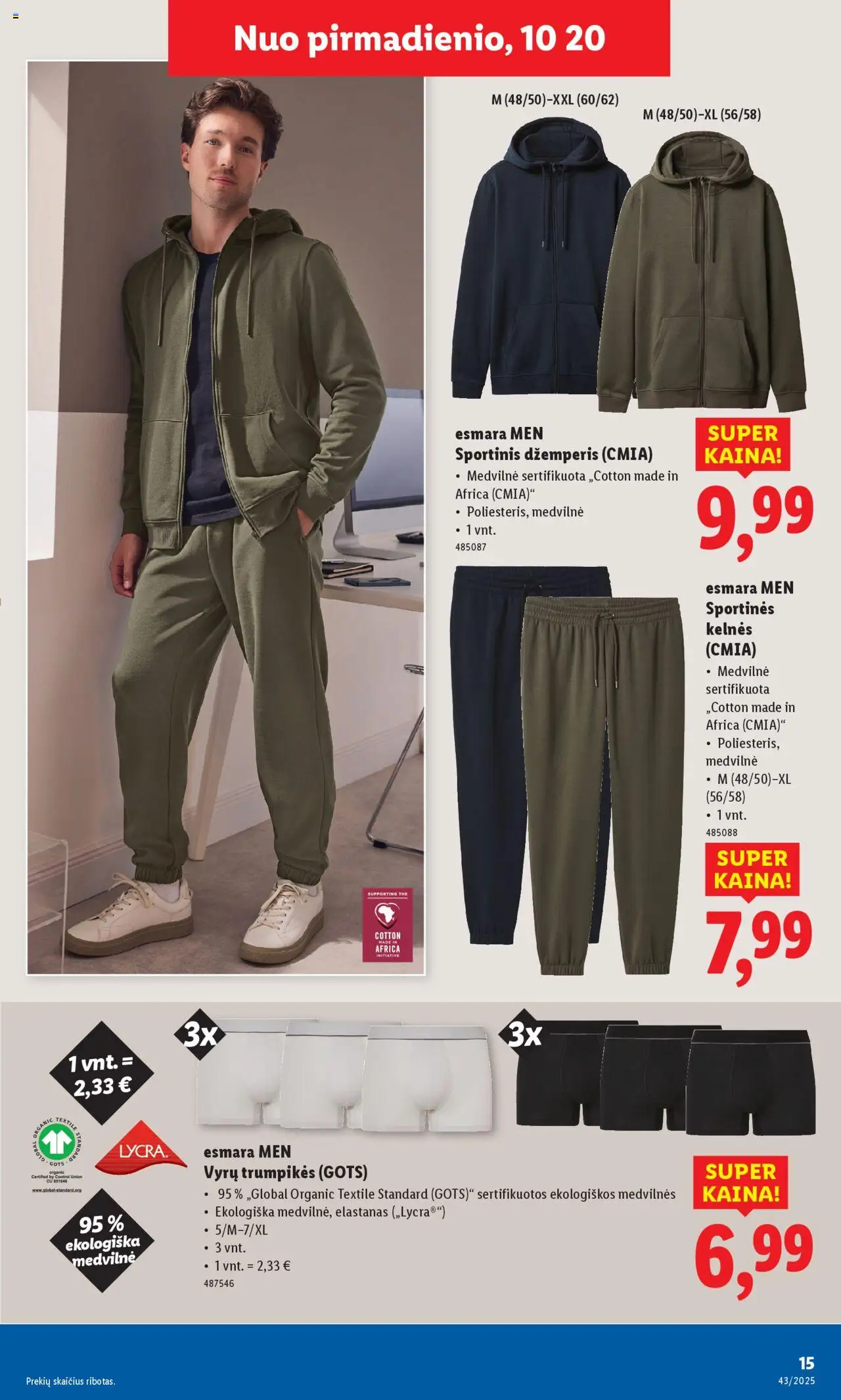 LIDL akcijos nuo 20.10.2025 | Puslapis: 15 | Prekių: Sportinės kelnės, Džemperis, Kelnes, Trumpikės