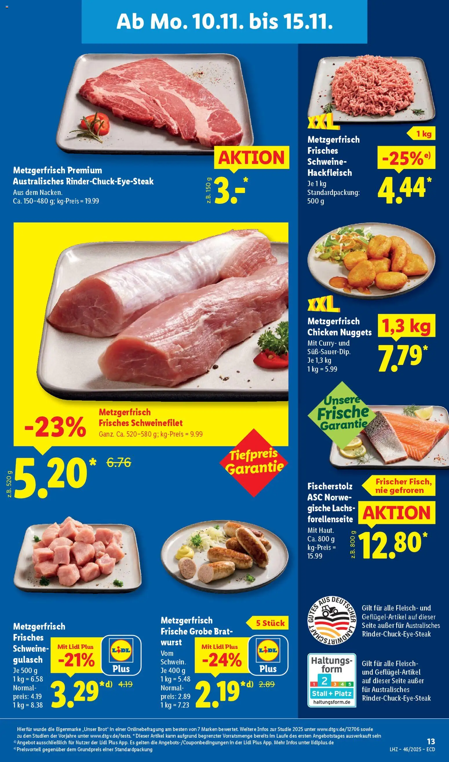 Lidl - Prospekt – gültig ab 10.11.2025 | Seite: 19 | Produkte: Lachs, Gulasch, Wurst, Fleisch