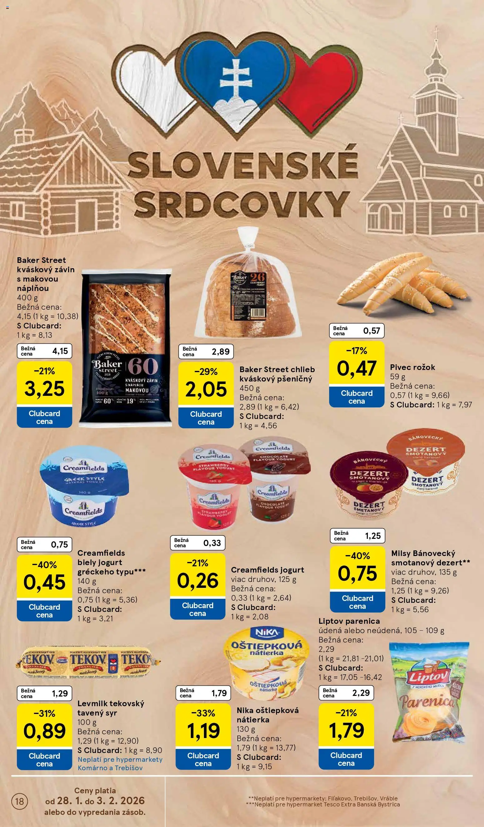 Nové Tesco akcie – leták je platný od 28.01.2026 | Strana: 18 | Produkty: Syr, Jogurt, Chlieb, Biely jogurt