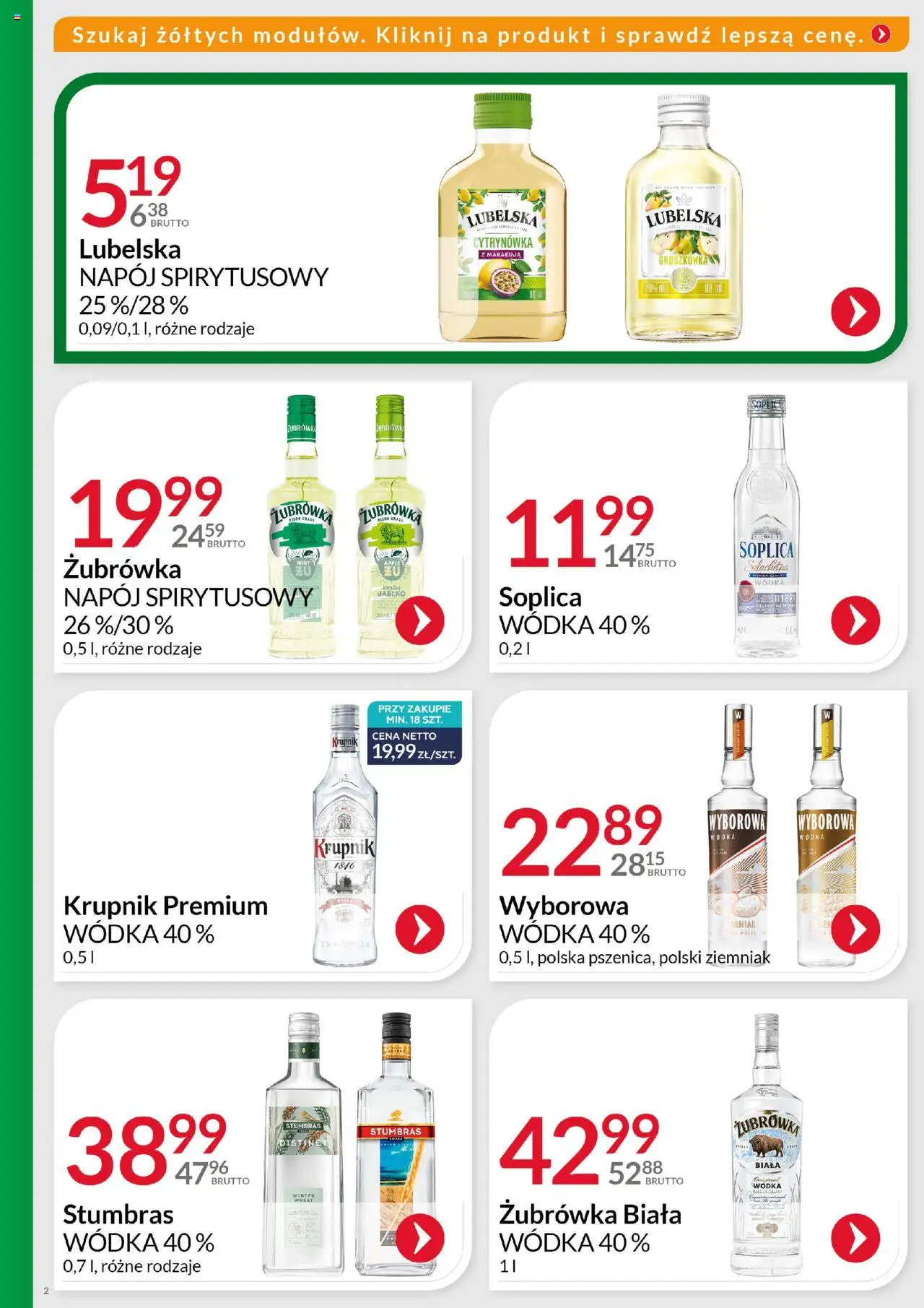 Eurocash Gazetka - Ofensywa Cenowa Alkoholowa od 17.08.2025 | Strona: 2 | Produkty: Soplica wódka, Krupnik wódka, Żubrówka biała wódka, Wódka