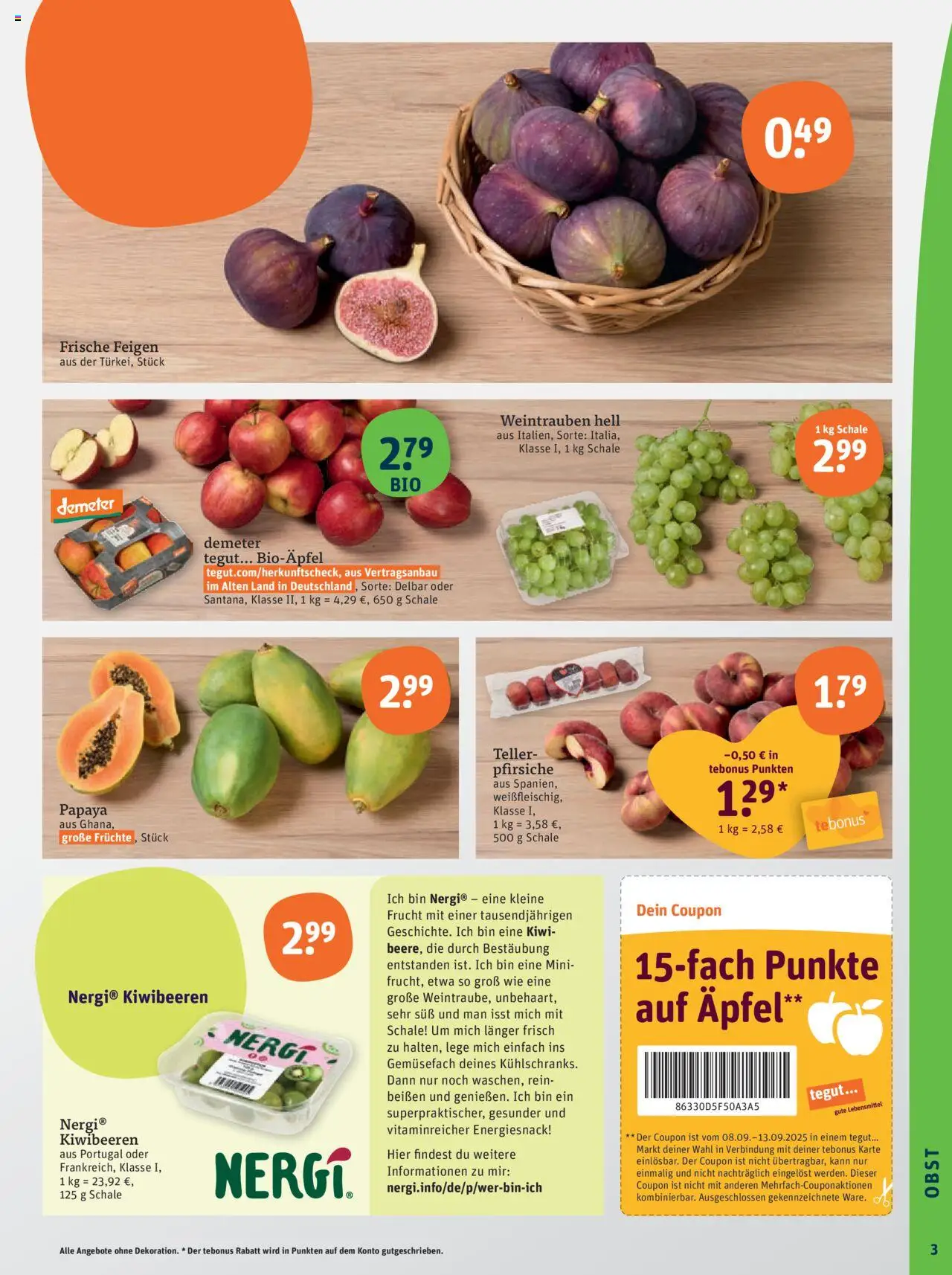 Tegut Prospekt – gültig ab 08.09.2025 | Seite: 5 | Produkte: Obst, Weintrauben, Kiwi