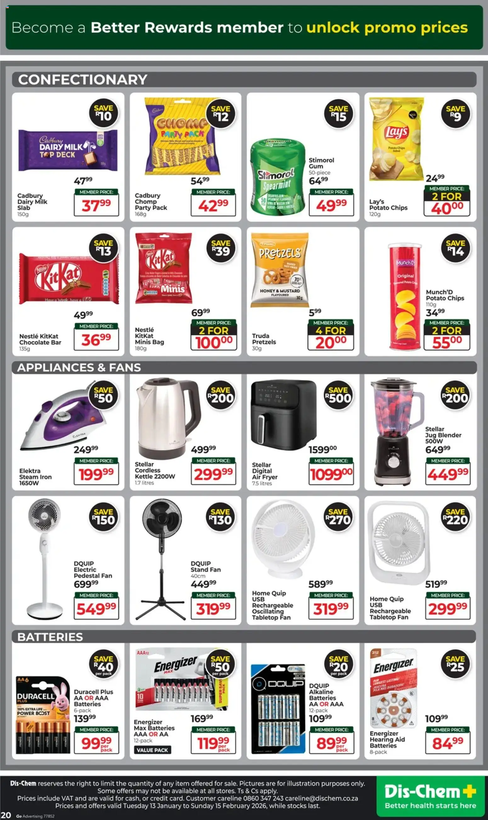 New Dis-Chem catalogue – valid from 13.01.2026 | Page: 20 | Products: Bag, Iron, Chocolate, Chips