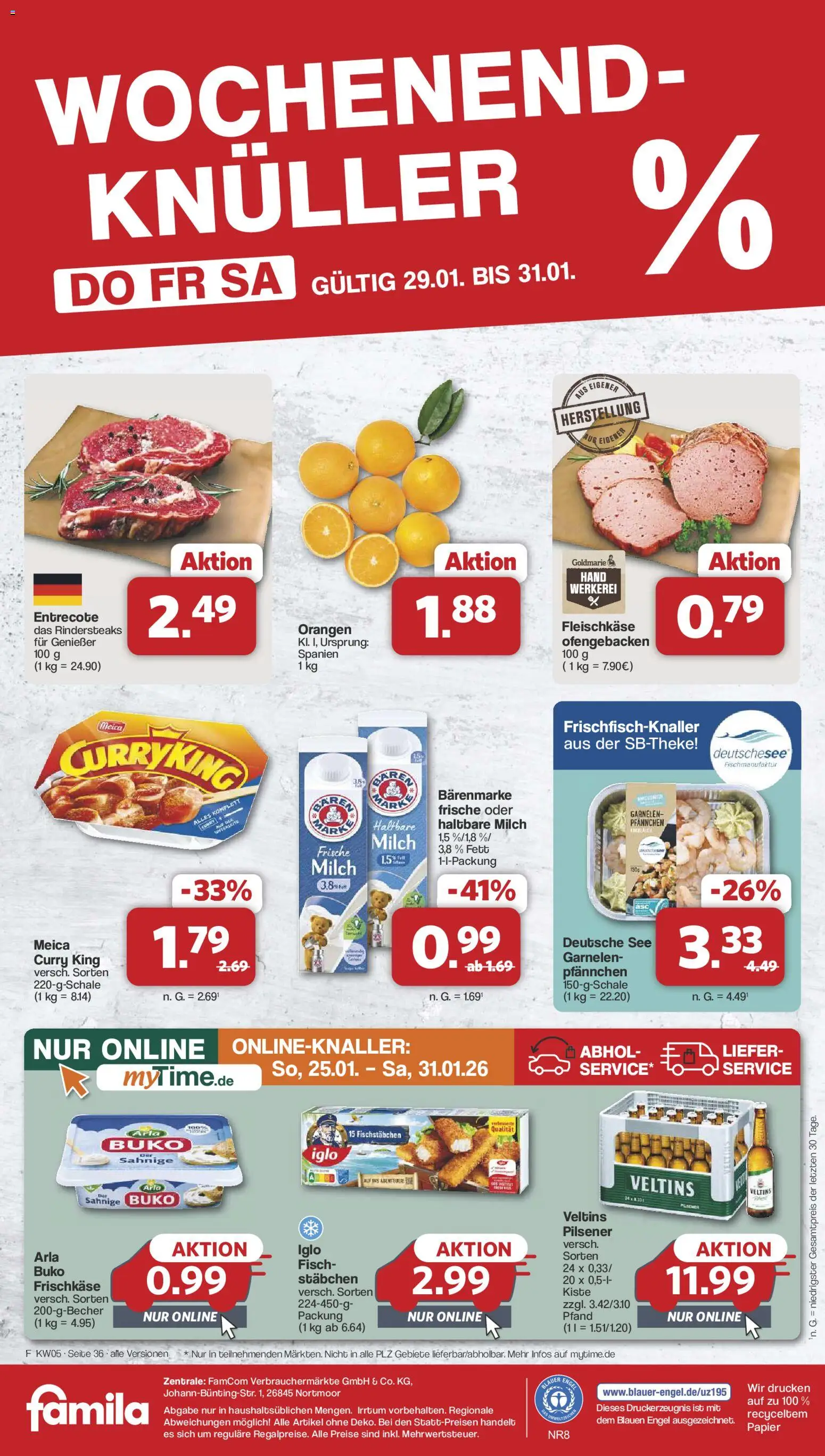 Famila Nordwest Prospekt 	 – gültig ab 26.01.2026 | Seite: 36 | Produkte: Milch, Entrecote, Fisch, Frischkase