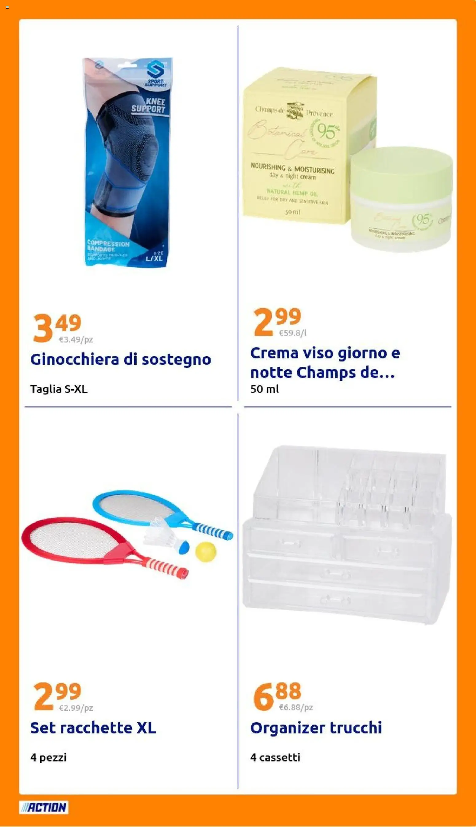 Volantino Action del 08.04.2026 | Pagina: 19 | Prodotti: Crema, Crema viso, Racchette