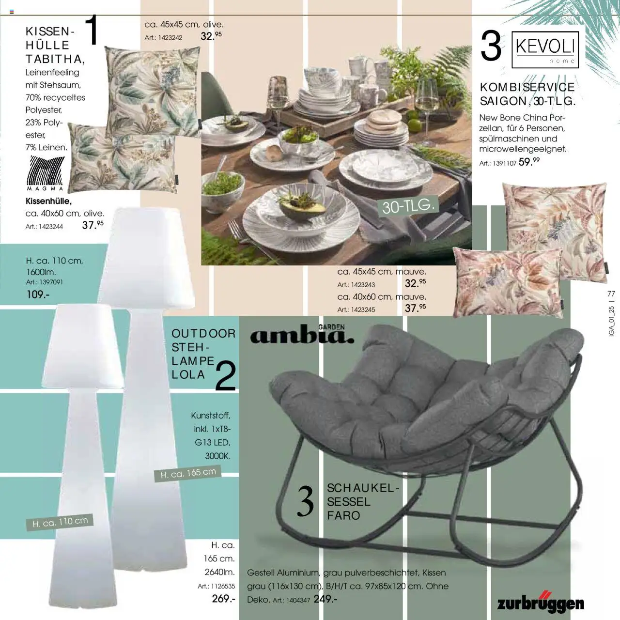 Zurbrüggen Garten Trends 2025 - gültig ab dem 18.02.2025 | Seite: 77 | Produkte: Hülle, Kissen, Sessel, Lampe