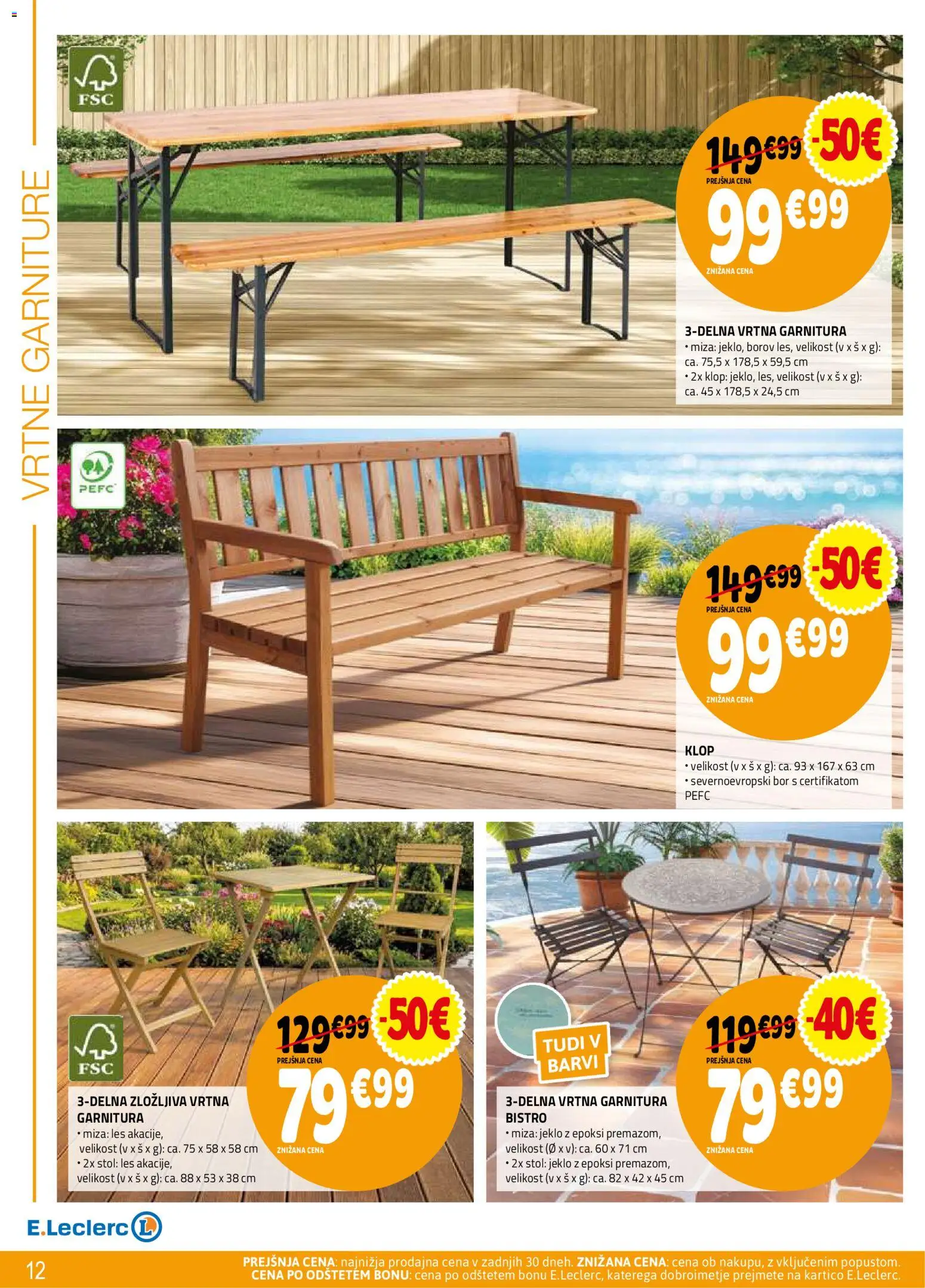 Novi E.leclerc katalog ponudbe – veljaven od 08.04.2026 | Stran: 12 | Izdelki: Vrtna garnitura, Miza, Stol