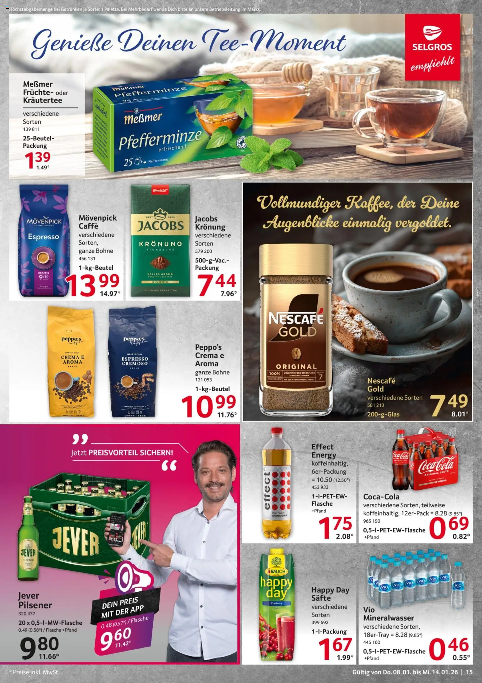 Selgros Prospekt 	 – gültig ab 08.01.2026 | Seite: 15 | Produkte: Coca cola, Messmer, Jever, Nescafe gold