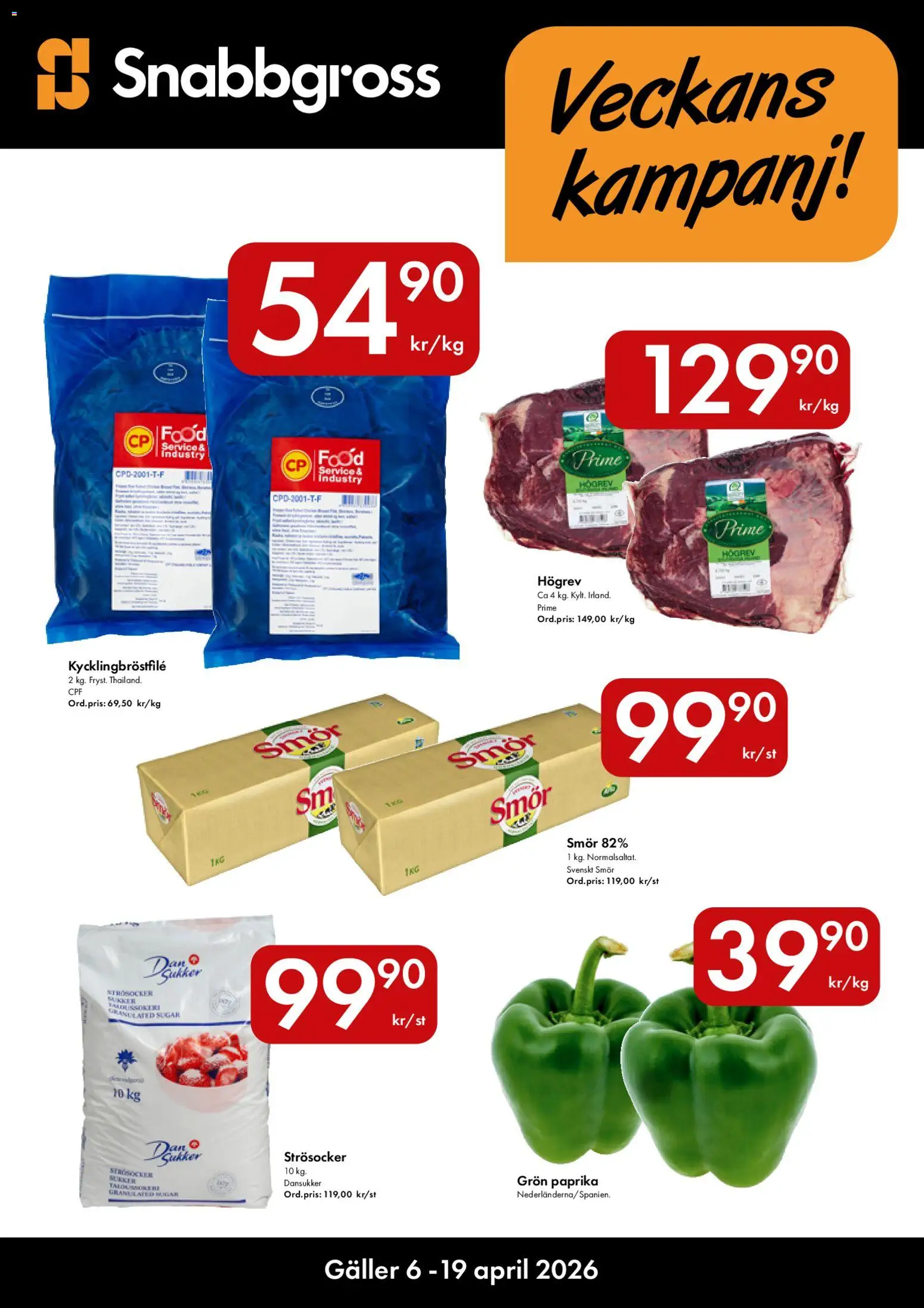 Hypermarkety reklamblad aktuell från 06.04.2026 | Sida: 1 | Produkter: Strösocker, Galler, Smör, Grön paprika