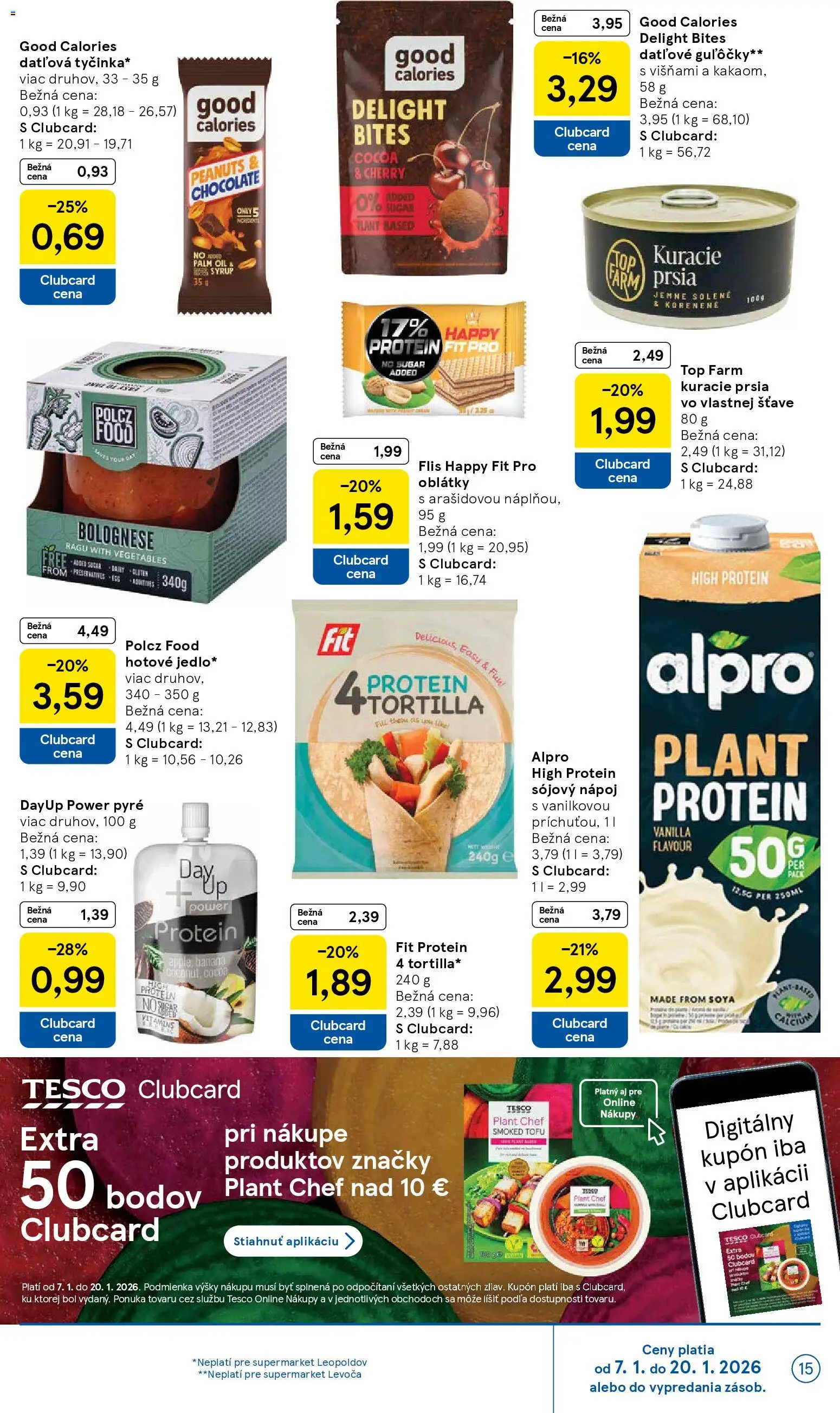 Nové Tesco akcie – leták je platný od 07.01.2026 | Strana: 15 | Produkty: Tortilla, Tofu, Protein, Alpro