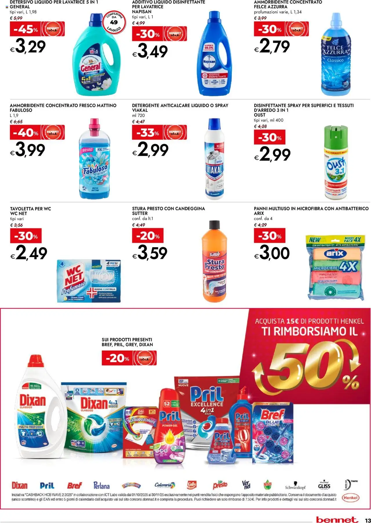 Volantino bennet del 02.10.2025 | Pagina: 13 | Prodotti: Ammorbidente, Detergente, Candeggina, WC