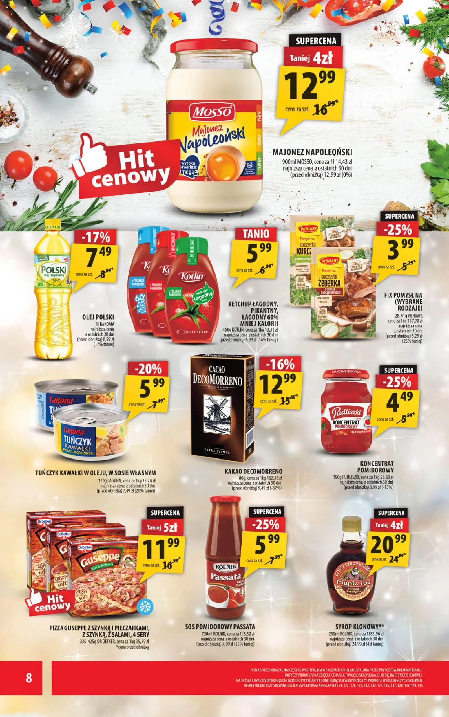 Arhelan Gazetka od 29.12.2025 | Strona: 8 | Produkty: Syrop, Olej rzepakowy, Pizza, Majonez