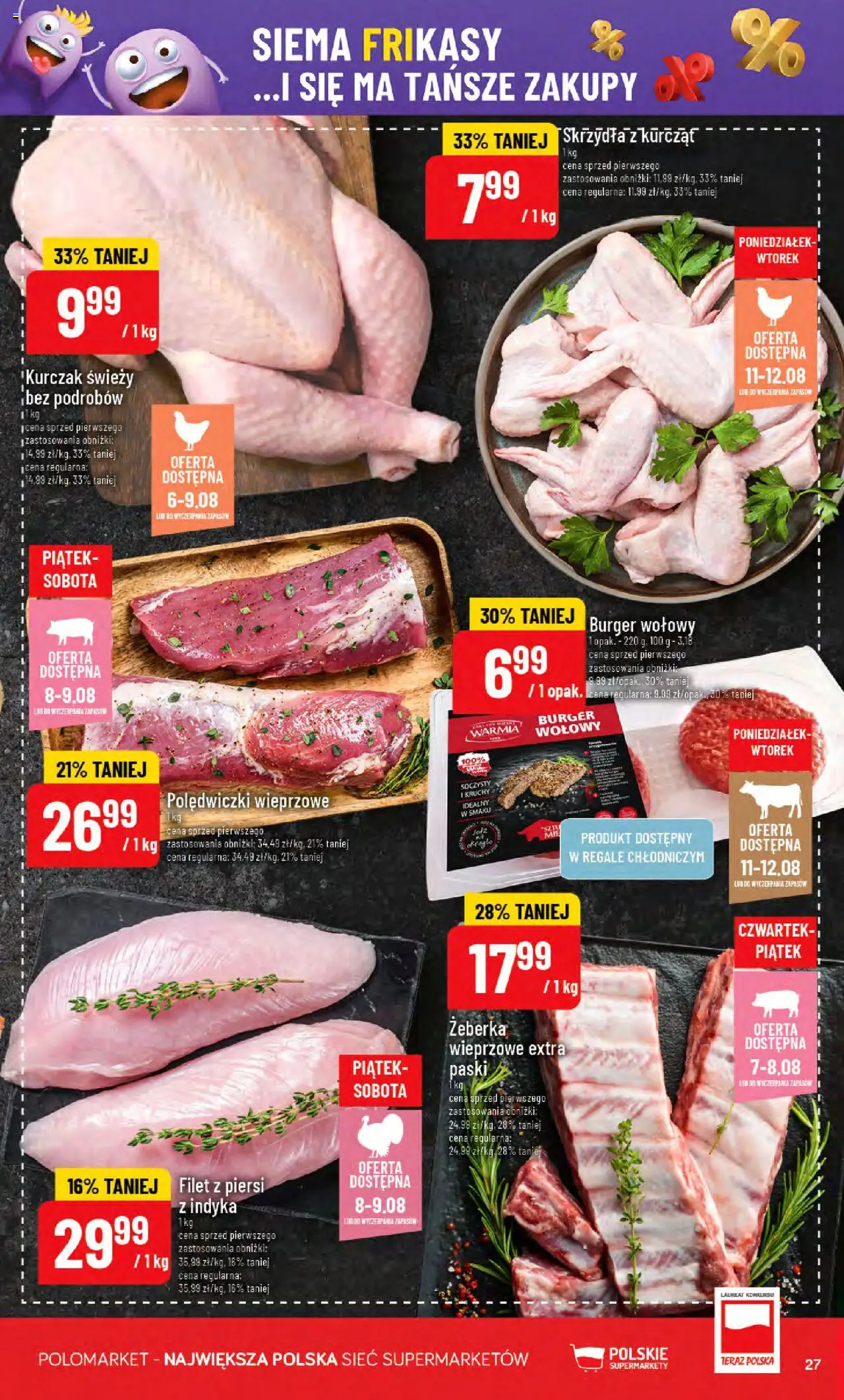 POLOmarket Gazetka od 06.08.2025 | Strona: 27 | Produkty: Burger wołowy, Kurczak, Piersi, Polędwiczki wieprzowe