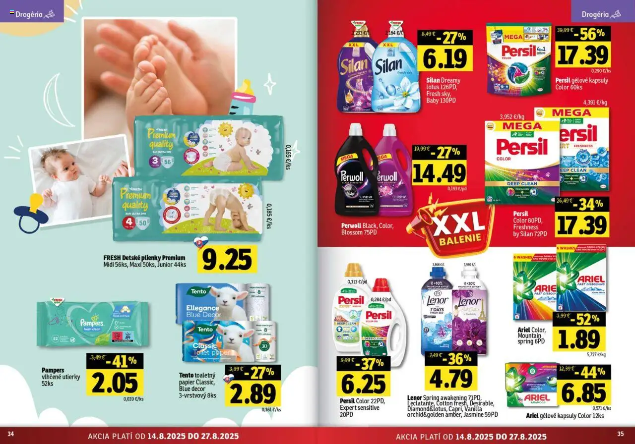 Fresh Východné Slovensko │ platný od 14.08.2025 | Strana: 18 | Produkty: Persil, Perwoll, Ariel, Plienky