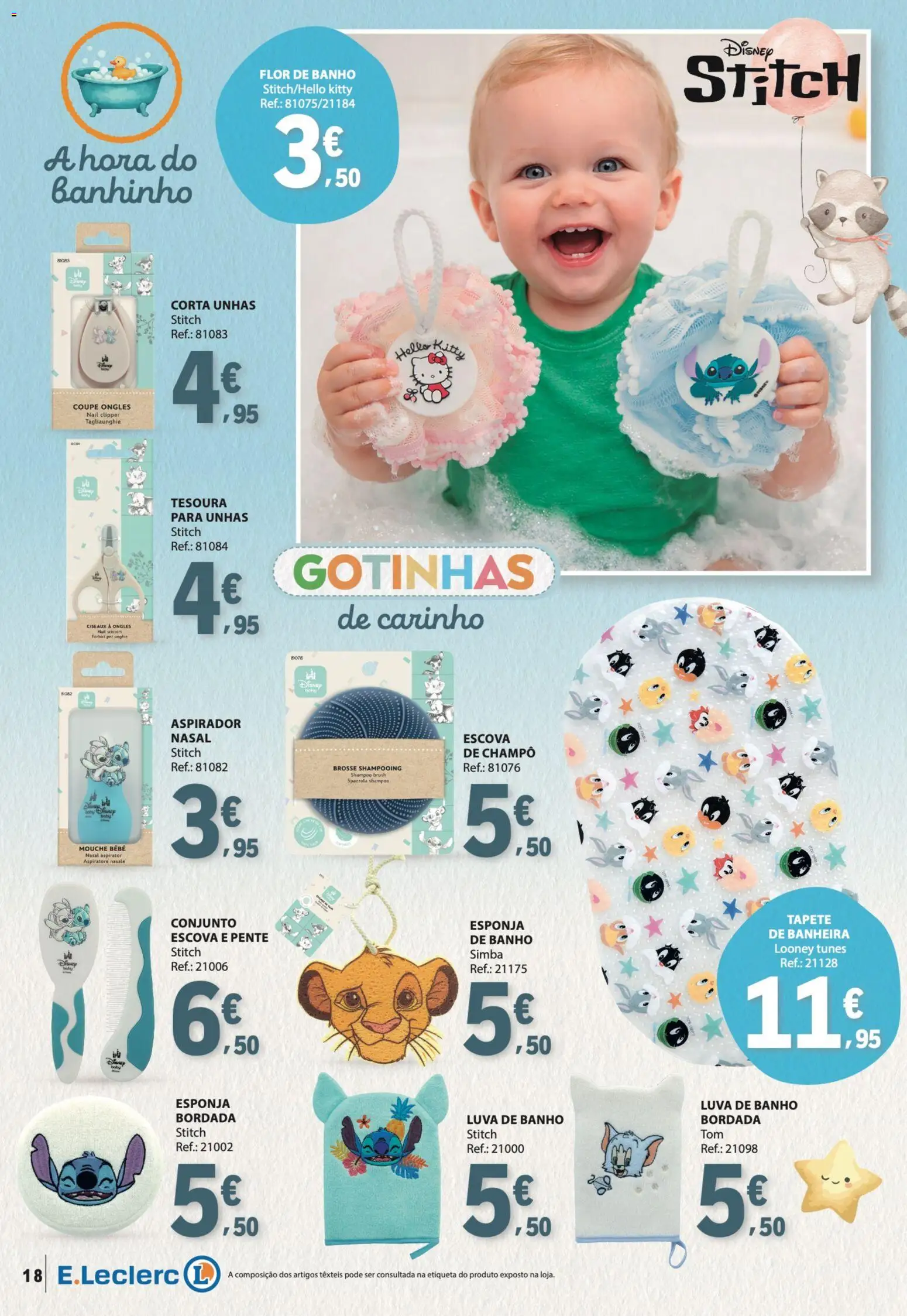 E.Leclerc Especial Bebé │ válido de 13.01.2026 | Página: 18 | Produtos: Aspirador, Esponja, Shampoo, Tesoura para unhas