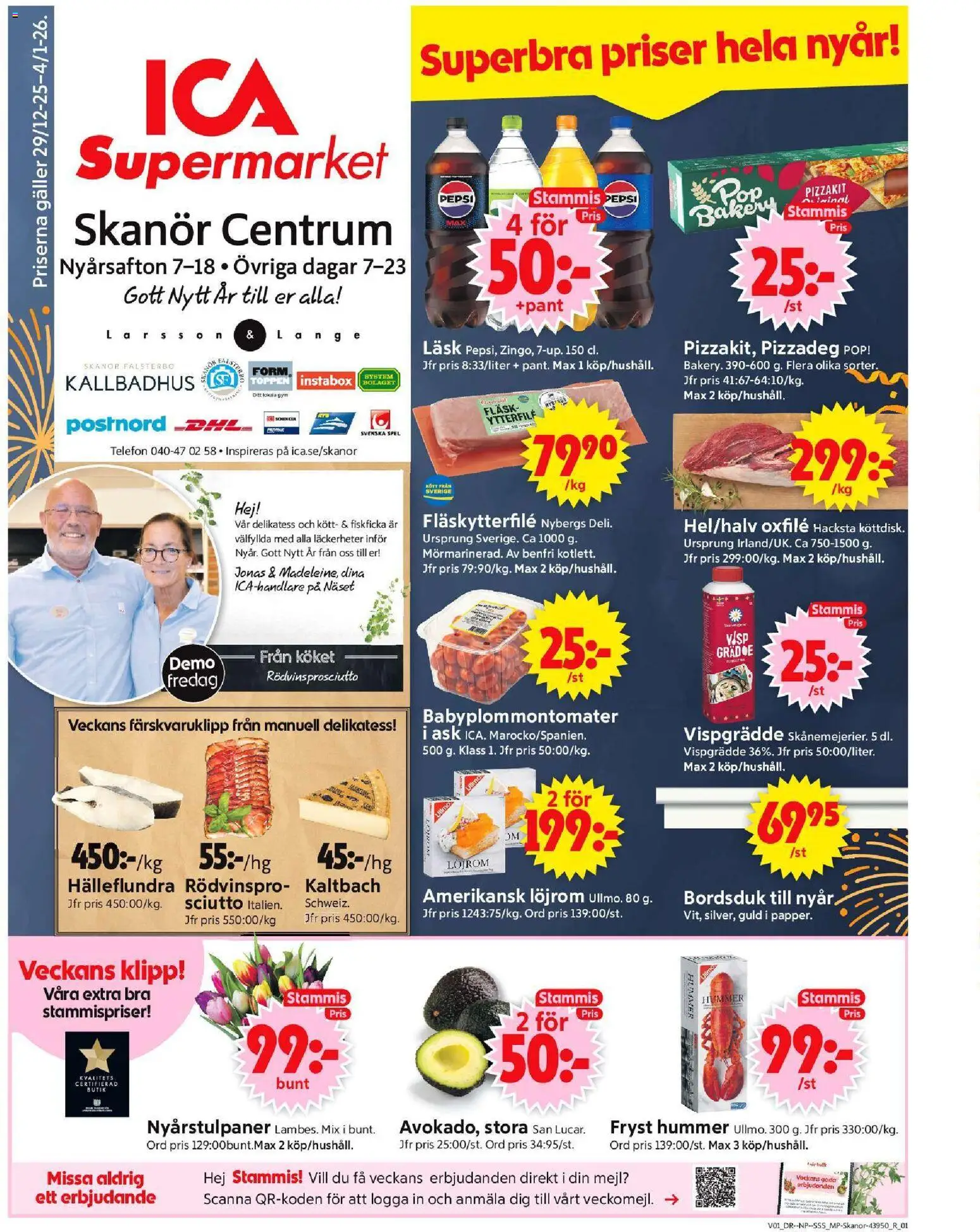 ICA Supermarket reklamblad aktuell från 30.12.2025 | Sida: 1 | Produkter: Löjrom, Galler, Oxfilé, Vispgrädde
