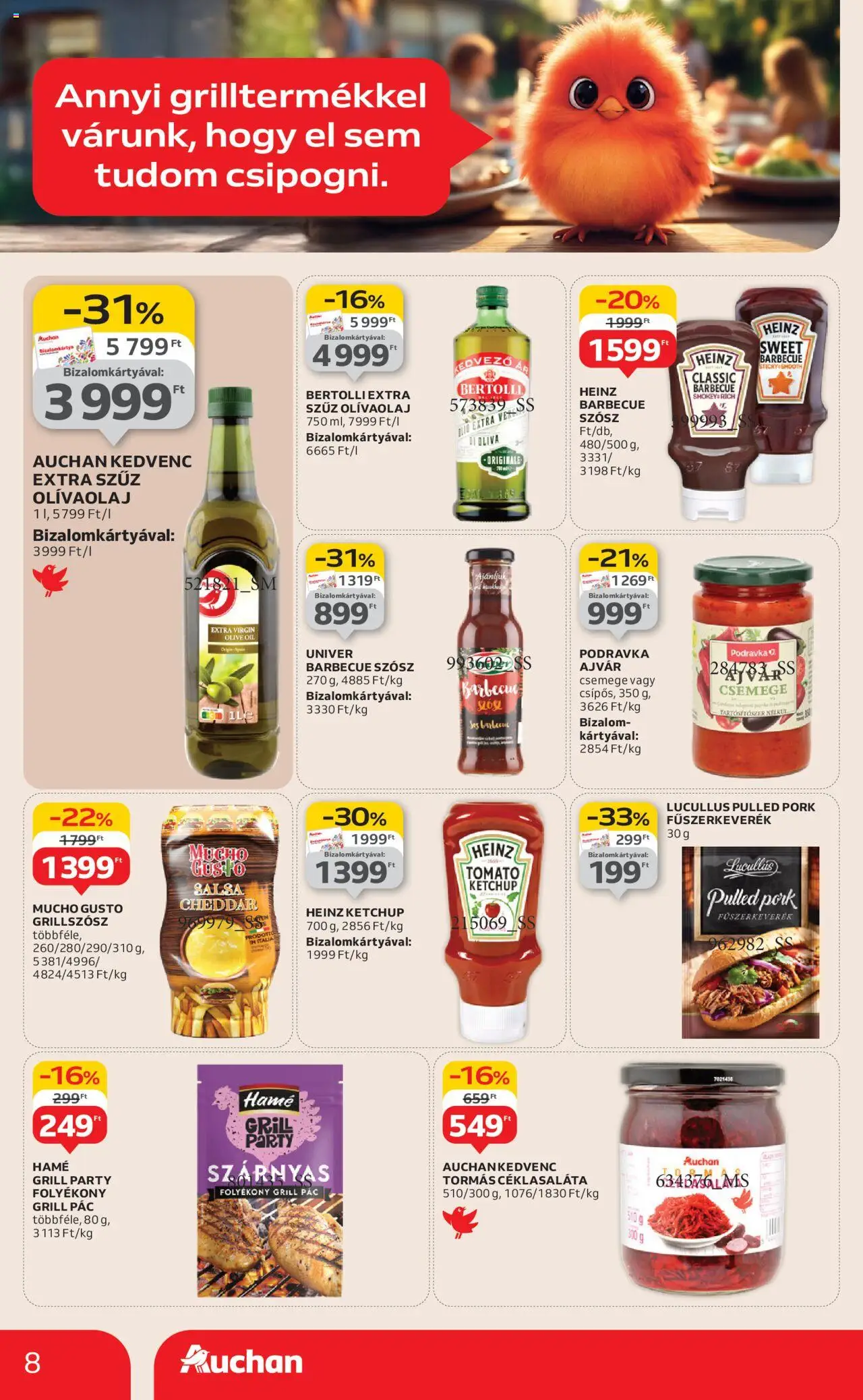 Auchan akciós ujság - amely érvényes a következő dátumtól: 07.08.2025 | Oldal: 8 | Termékek: Fűszerkeverék, Grill, Szósz, Olívaolaj