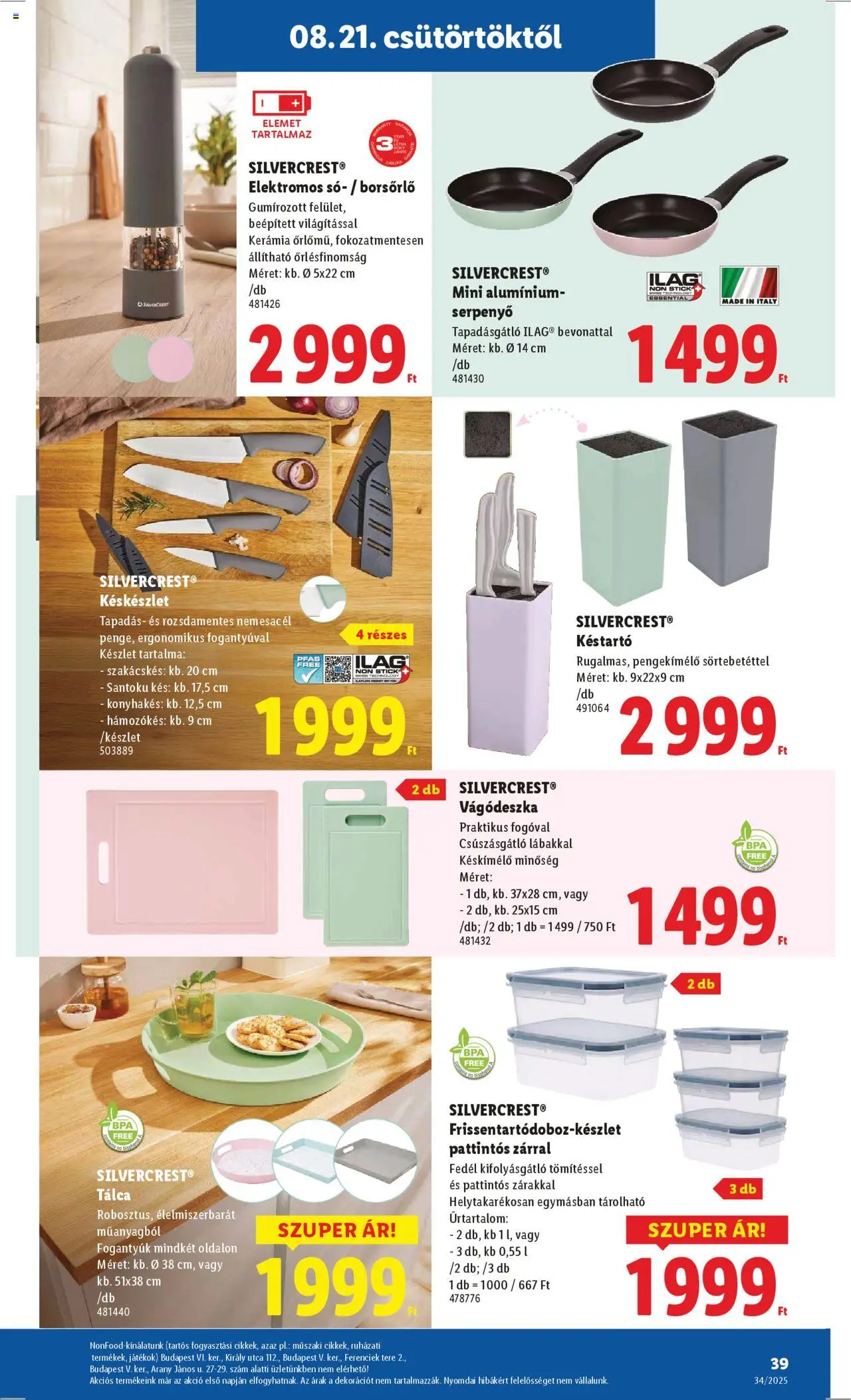 Lidl akciós ujság - amely érvényes a következő dátumtól: 21.08.2025 | Oldal: 39 | Termékek: Vágódeszka, Játékok, Serpenyő, Kés