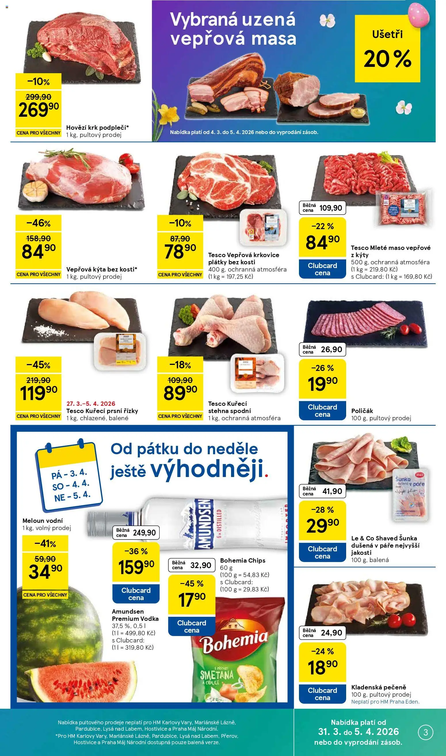 Tesco leták - Hypermarket od 31.03.2026 | Strana: 3 | Produkty: Meloun, Mleté maso, Maso, Vepřová Kýta