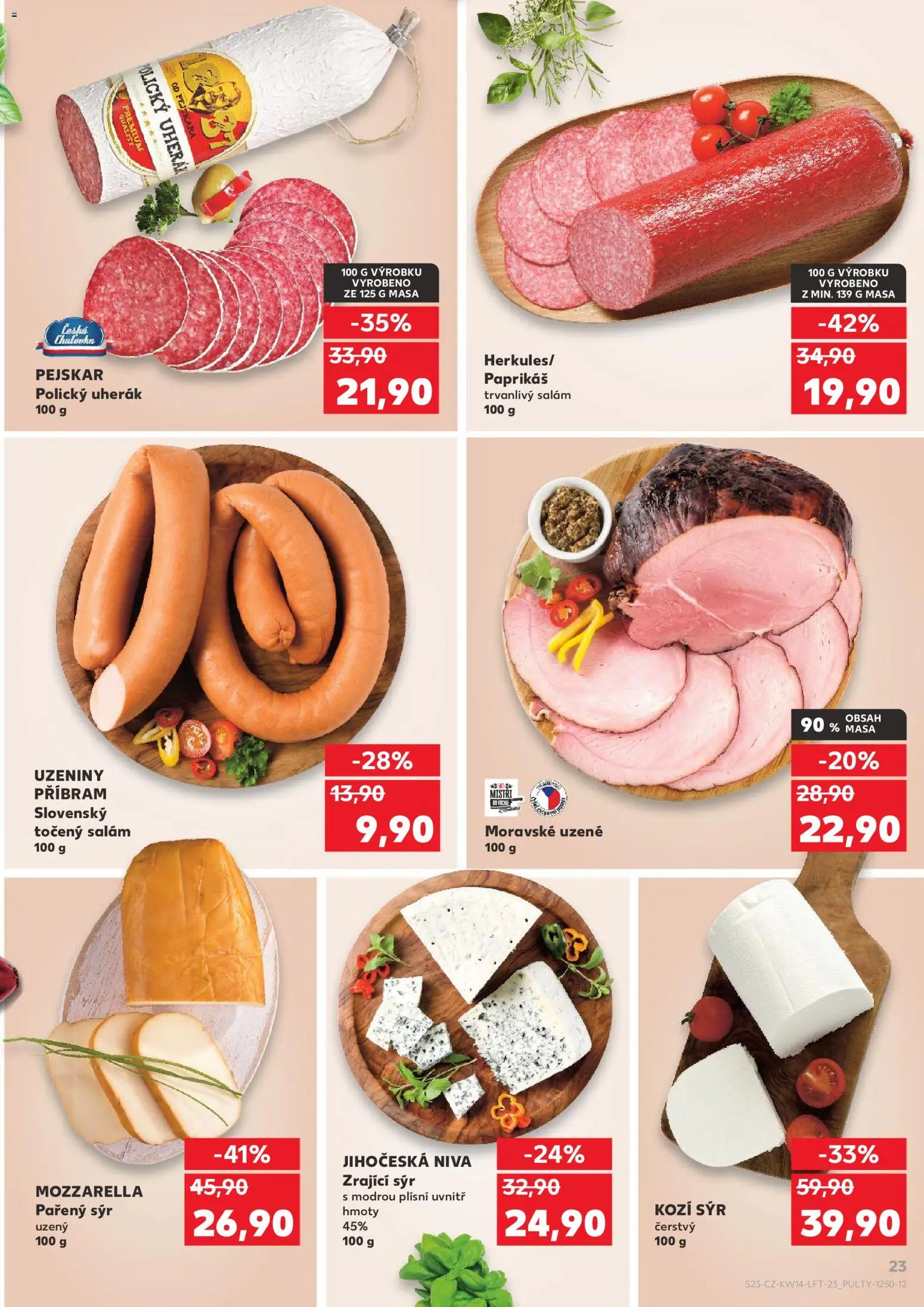 Kaufland leták - Plzeň od 01.04.2026 | Strana: 23 | Produkty: Uherák, Zrající sýr, Moravské uzené, Kozí sýr