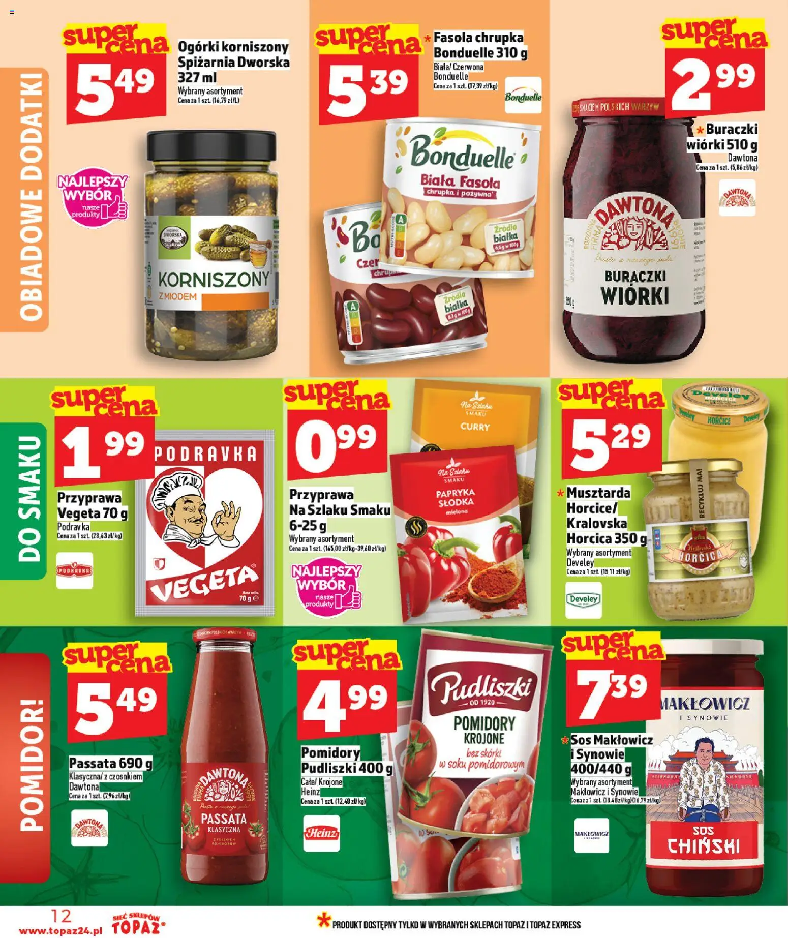 Topaz gazetka - MAZ od 09.04.2026 | Strona: 12 | Produkty: Papryka, Musztarda, Ogórki, Sos