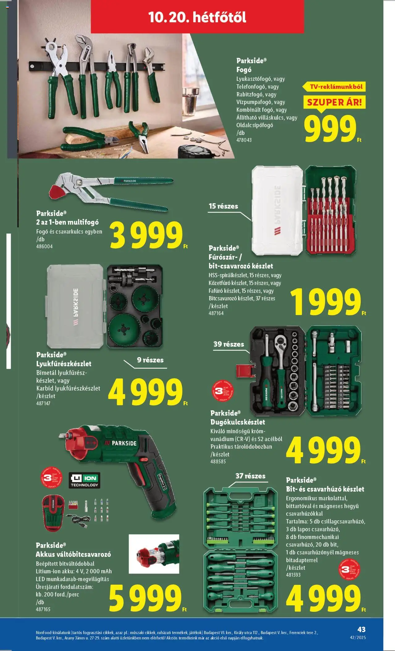 Lidl akciós ujság - amely érvényes a következő dátumtól: 16.10.2025 | Oldal: 43 | Termékek: Parkside, Játékok, Csavarhúzó