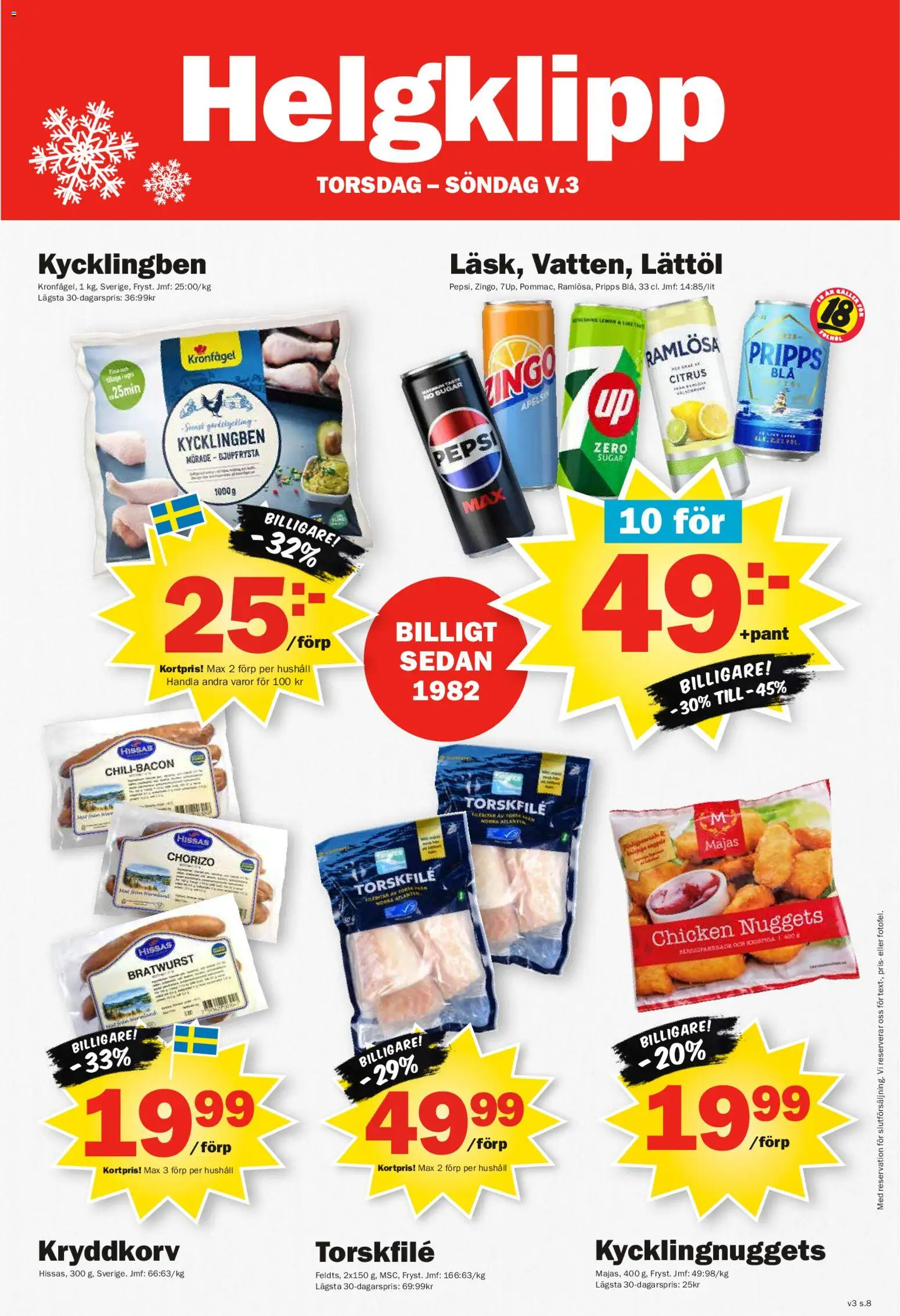 Pekås reklamblad aktuell från 12.01.2026 | Sida: 8 | Produkter: Zingo, Torskfile, Pepsi, Chorizo