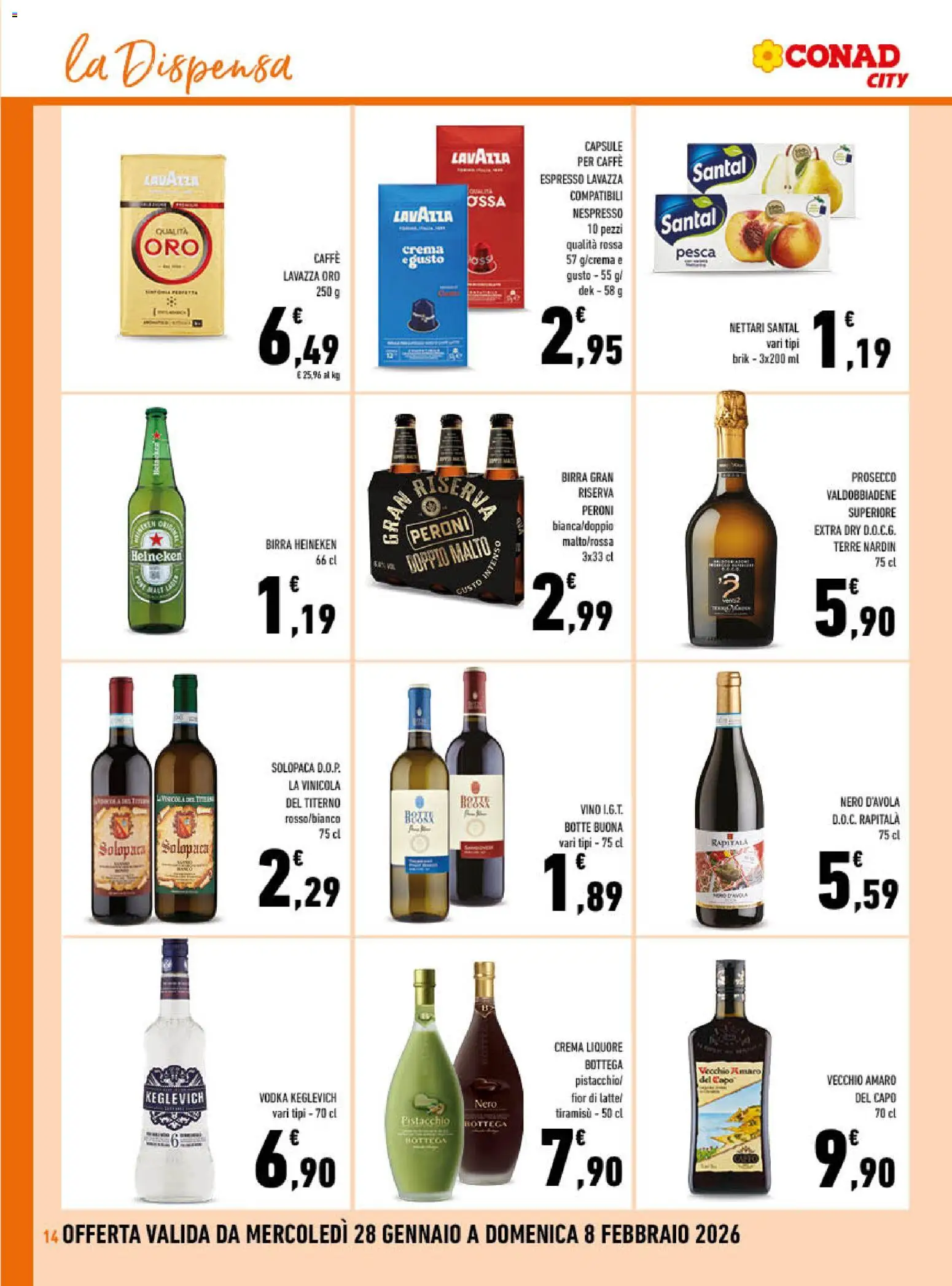 Volantino Conad del 28.01.2026 | Pagina: 14 | Prodotti: Crema, Prosecco, Vino, Pesca