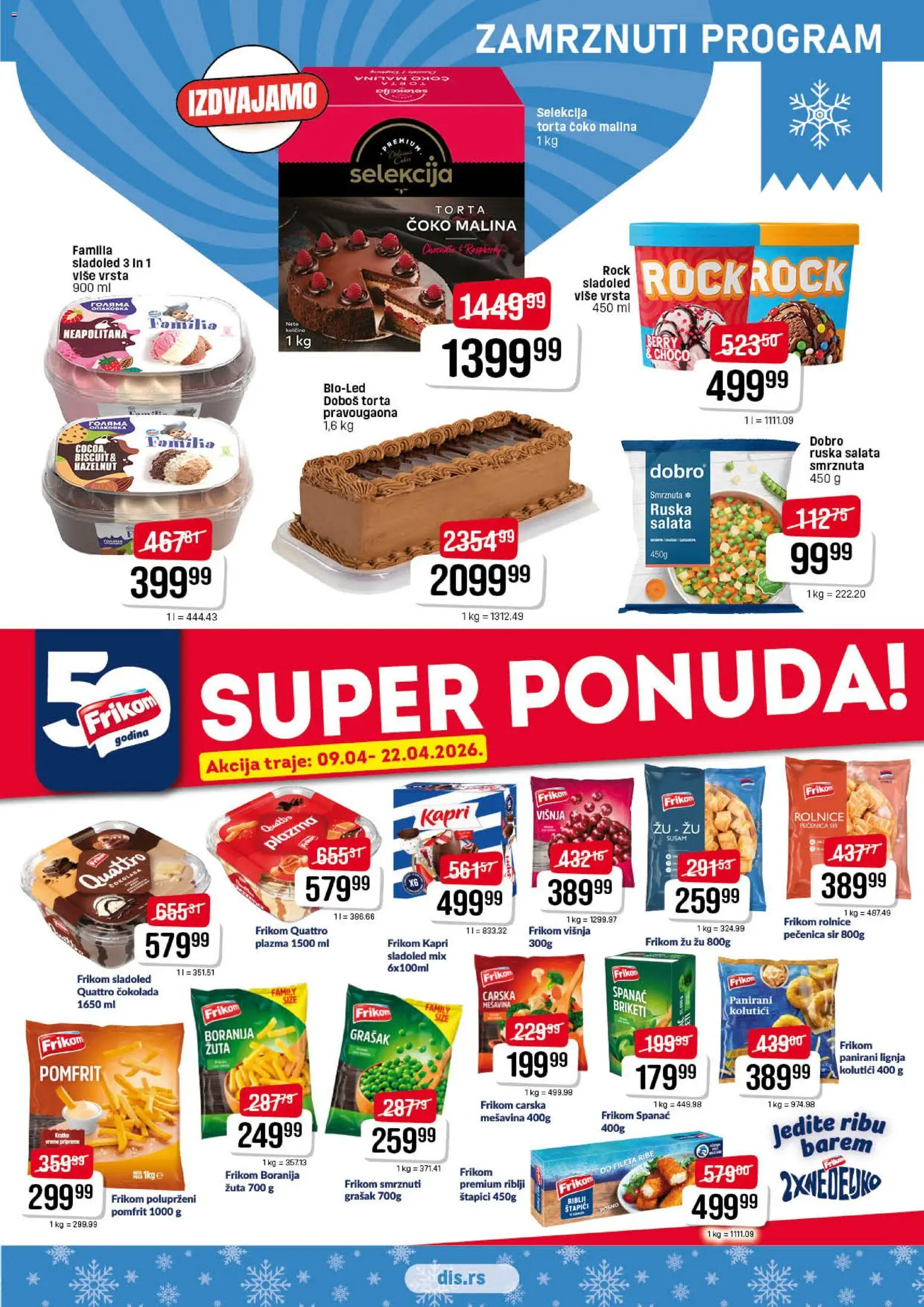 Super DIS katalog - važi od 09.04.2026 | Strana: 5 | Proizvode: Salata, Grašak, Sir, Torta