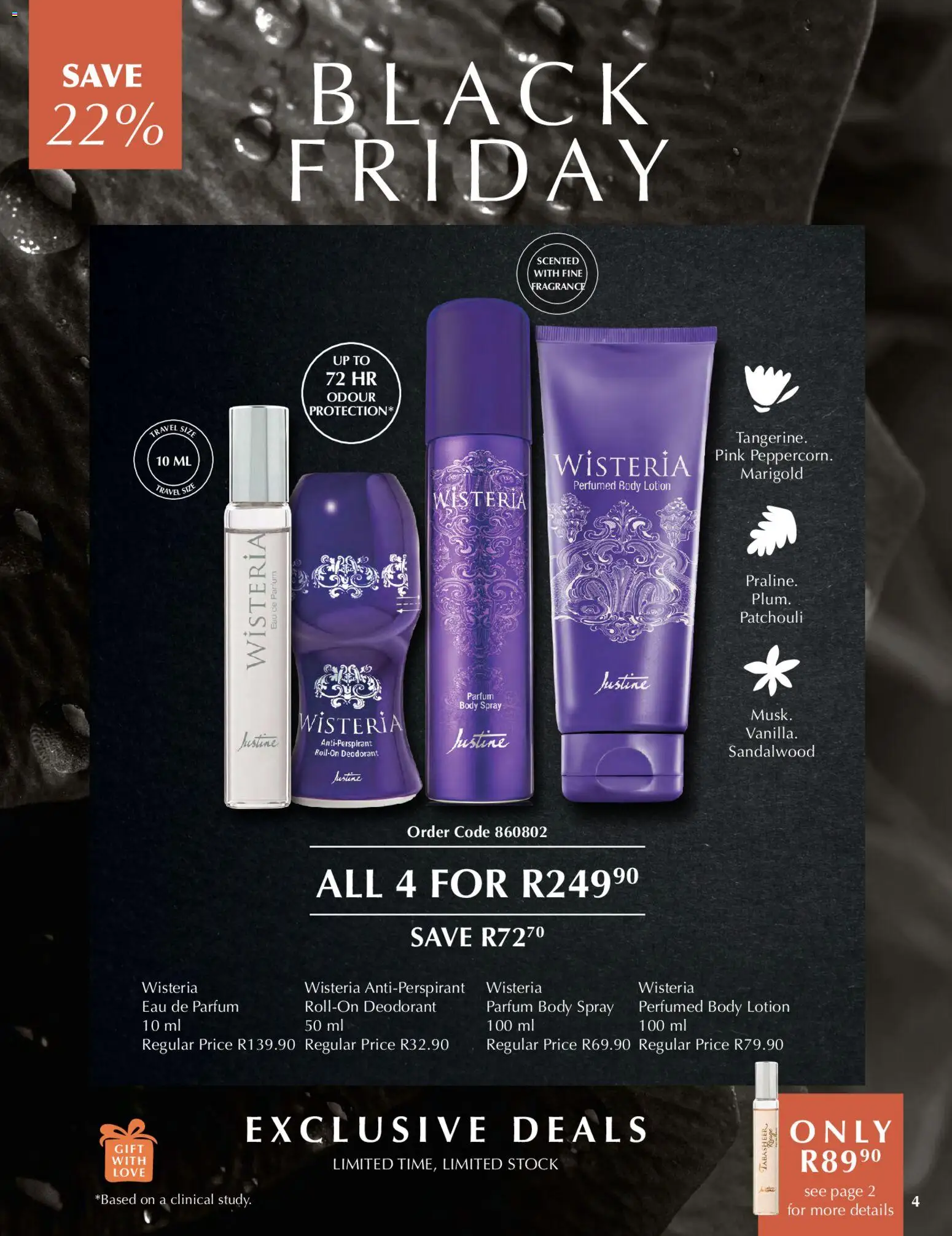 New Justine catalogue – valid from 28.11.2025 | Page: 4 | Products: Body spray, Fragrance, Deodorant, Antiperspirant