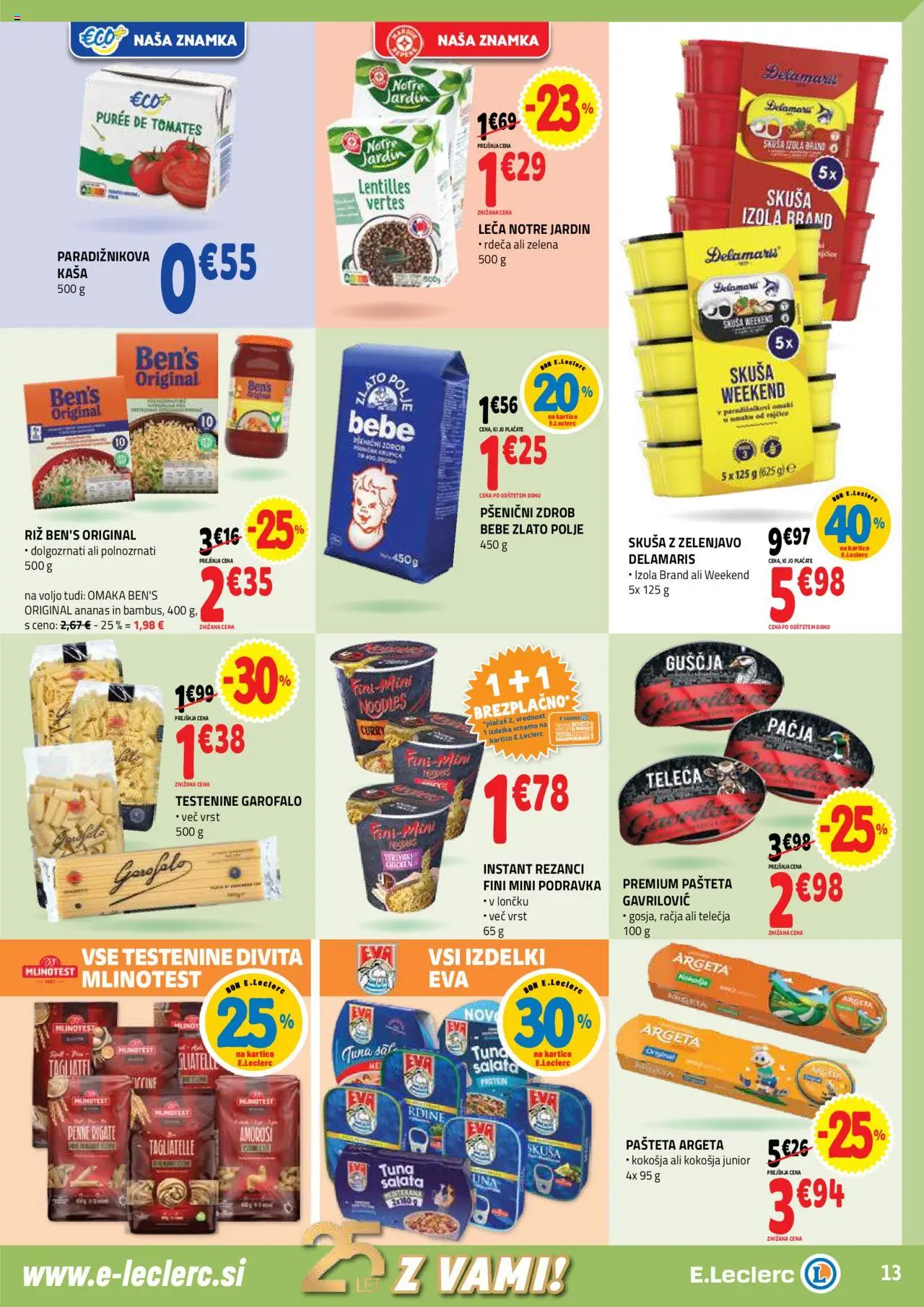 E.leclerc katalog │ velja od 06.08.2025 | Stran: 13 | Izdelki: Rezanci, Pašteta, Leča, Testenine