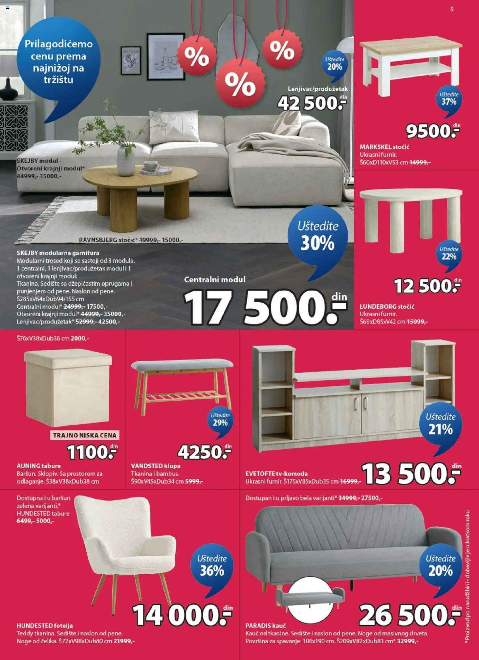 Jysk katalog - važi od 14.01.2026 | Strana: 5 | Proizvode: Fotelja, Kauč, Klupa, Tabure