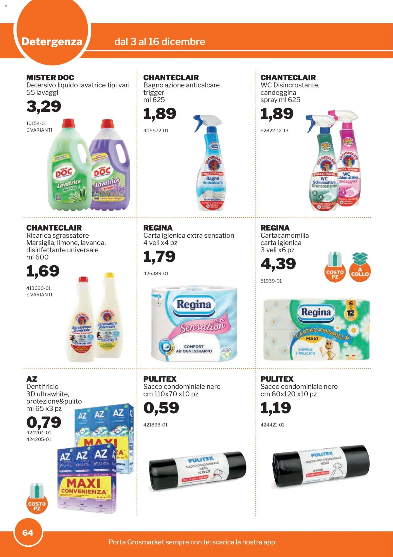 Volantino Sogegross del 03.12.2025 | Pagina: 64 | Prodotti: Dentifricio, Candeggina, Aloe vera, WC