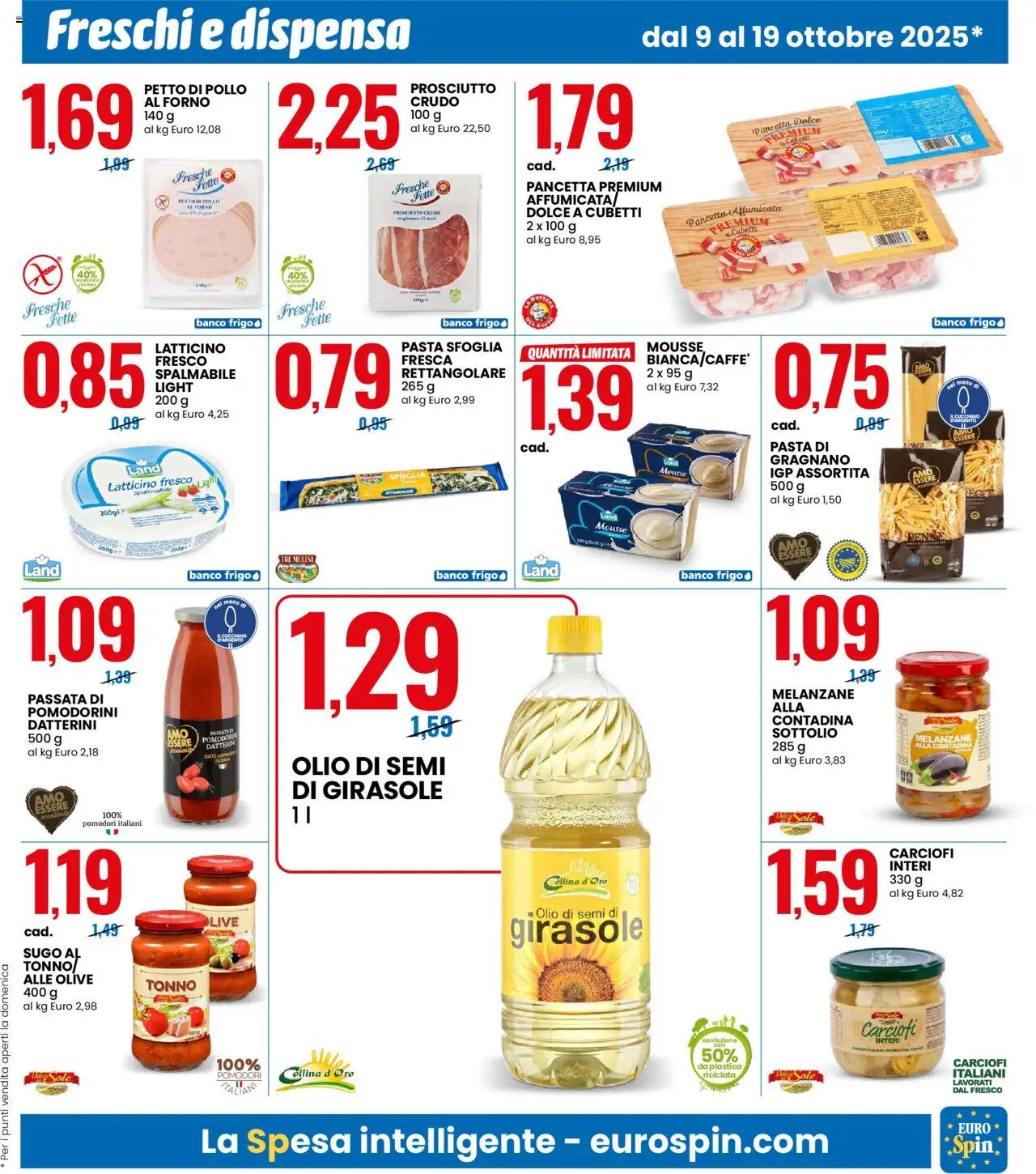 Volantino Eurospin del 09.10.2025 | Pagina: 5 | Prodotti: Pollo, Pasta sfoglia, Pasta, Melanzane