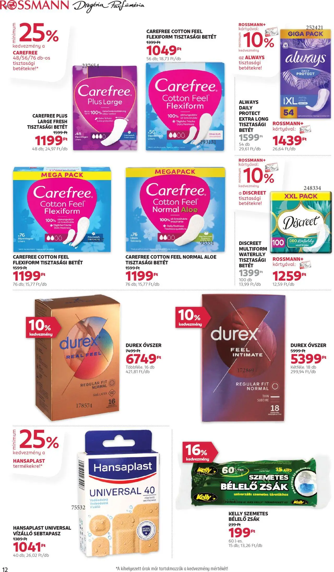 Rossmann akciós ujság - amely érvényes a következő dátumtól: 16.06.2025 | Oldal: 14 | Termékek: Szemetes, Sebtapasz, Tisztasági betét, Aloe vera