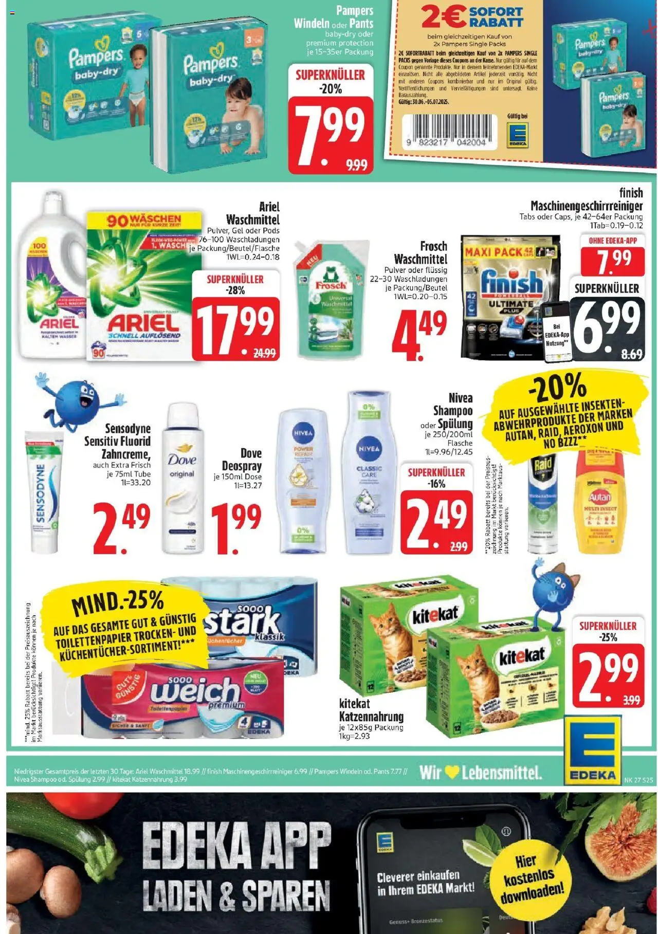 Edeka prospekt Murnau	 - gültig ab dem 29.06.2025 | Seite: 25 | Produkte: Pampers, Spülung, Waschmittel, Deospray